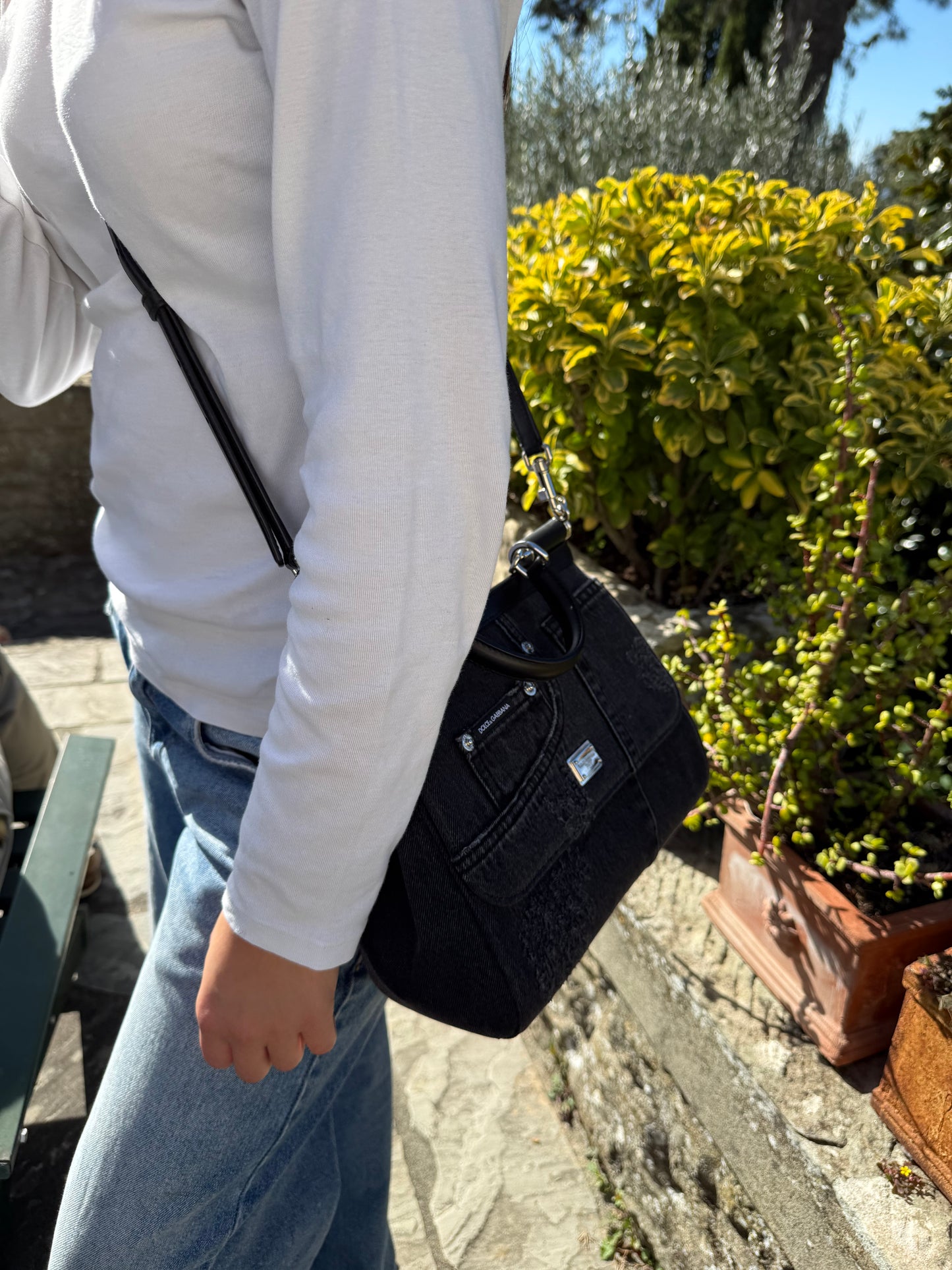 Borsa Sicily denim nero patchwork