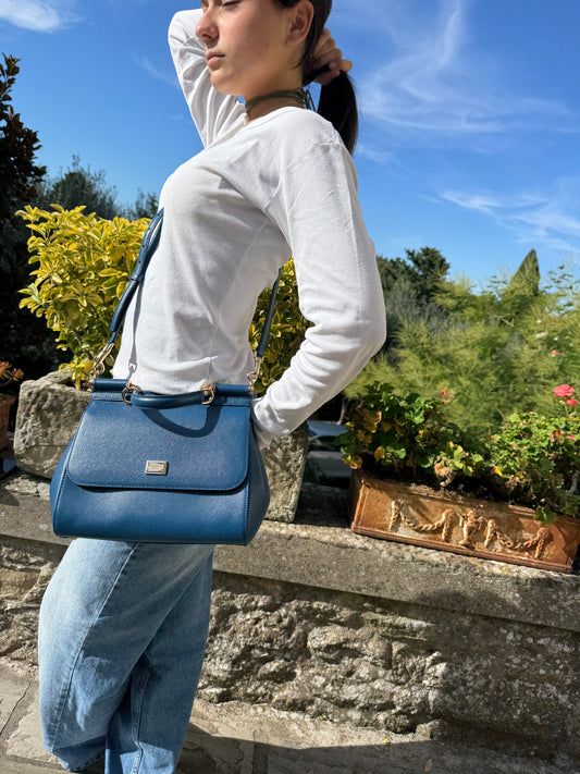 Dolce & Gabbana Sicily bag in Bluette calfskin leather.