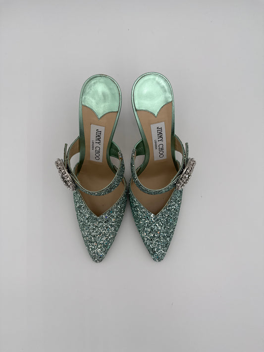Jimmy Choo Sandali Glitter e Swarovski Verde Acqua
