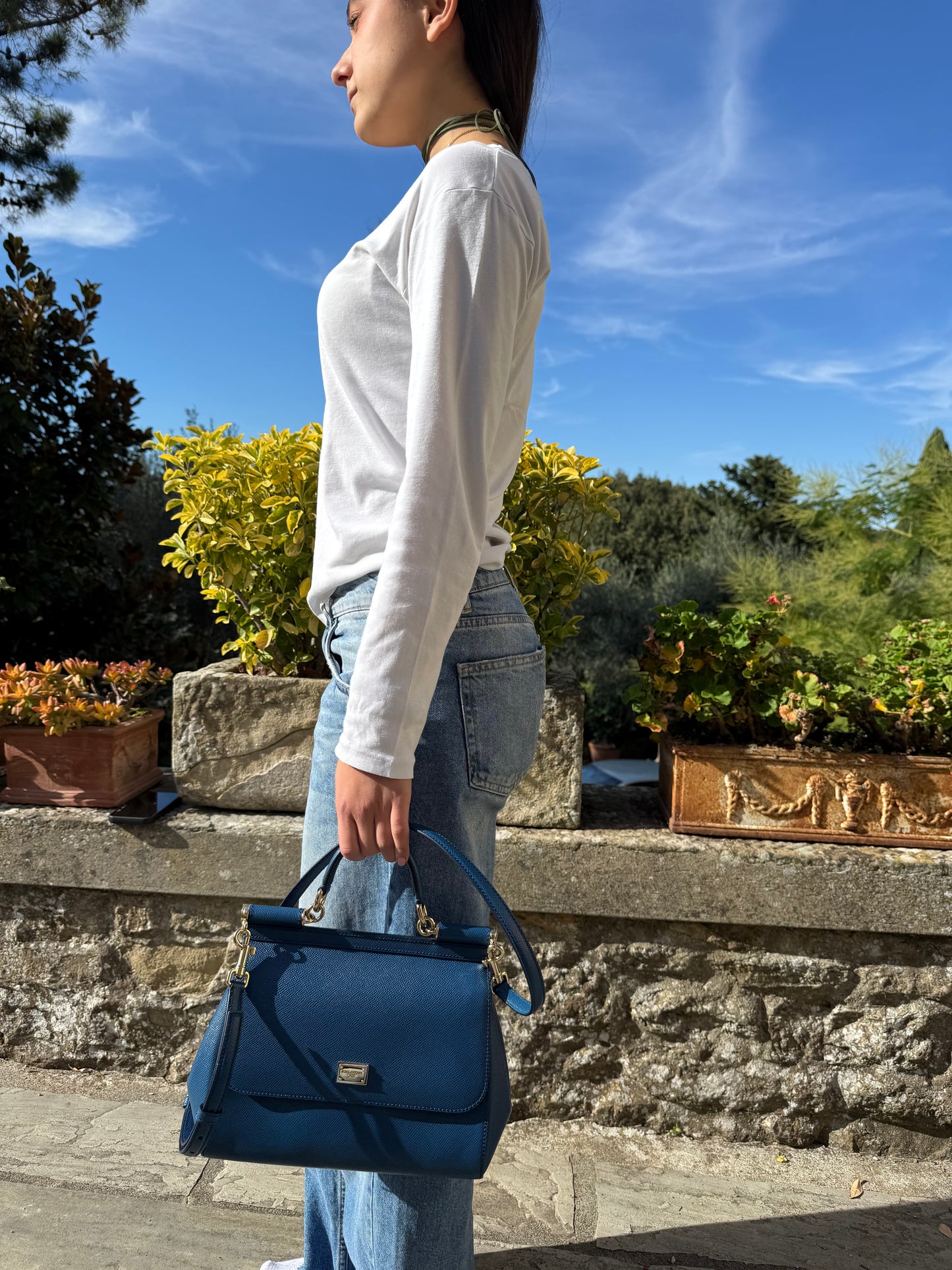 Borsa Sicily Dolce e Gabbana in pelle di vitello Bluette