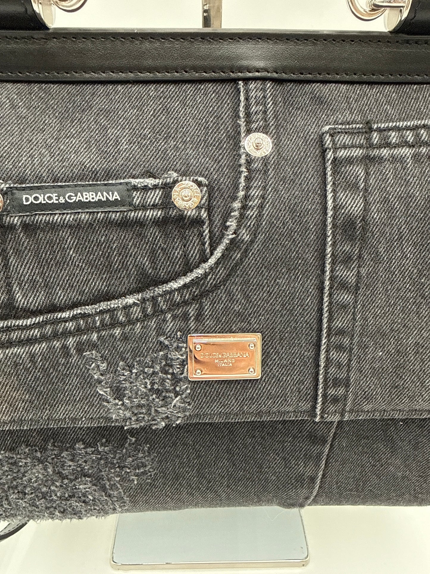 Borsa Sicily denim nero patchwork