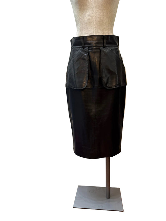 Chanel Gonna Midi in Pelle di Agnello Nera Vintage.