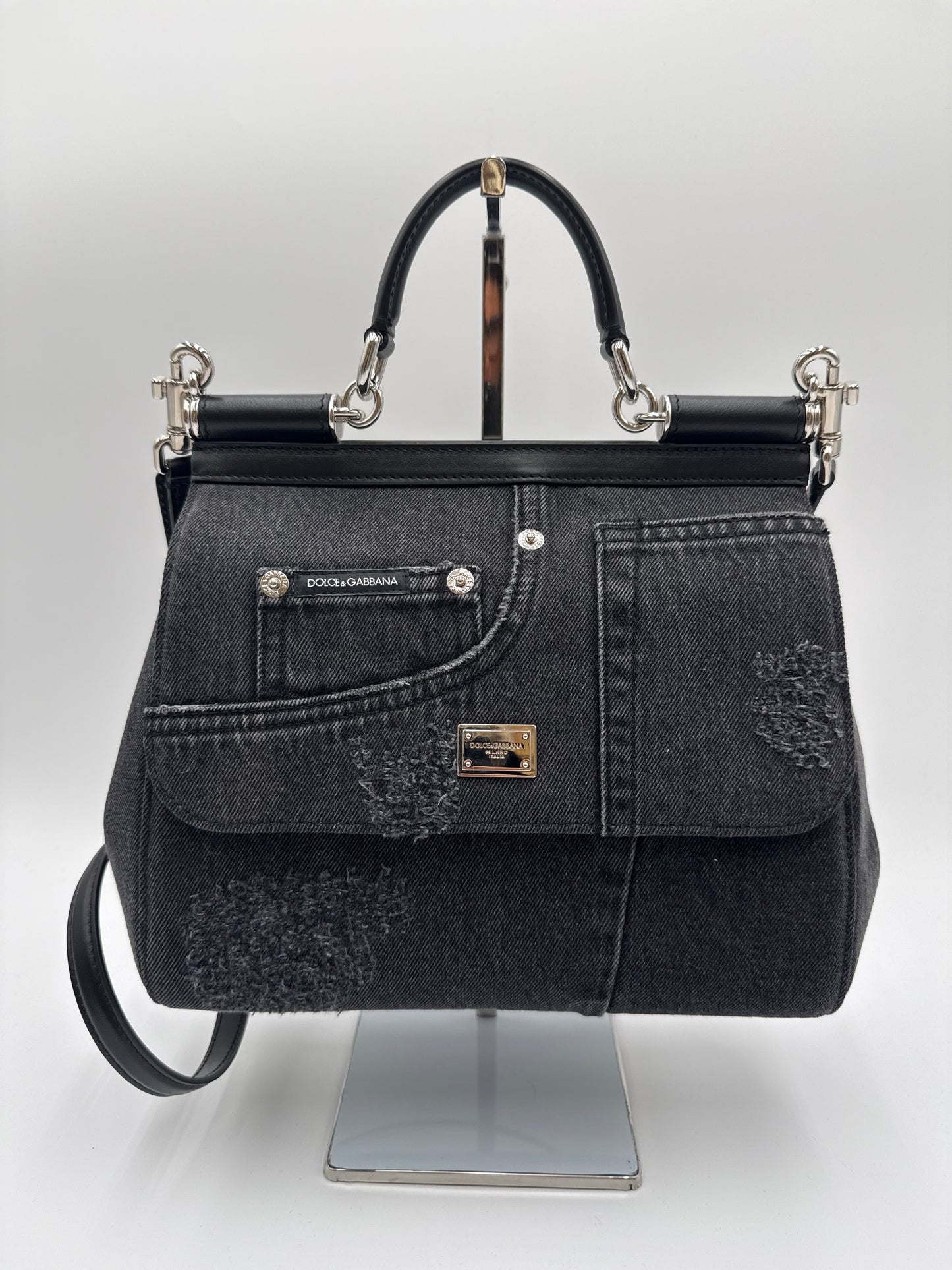 Borsa Sicily denim nero patchwork