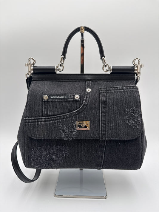 Dolce & Gabbana Sicily black denim patchwork bag