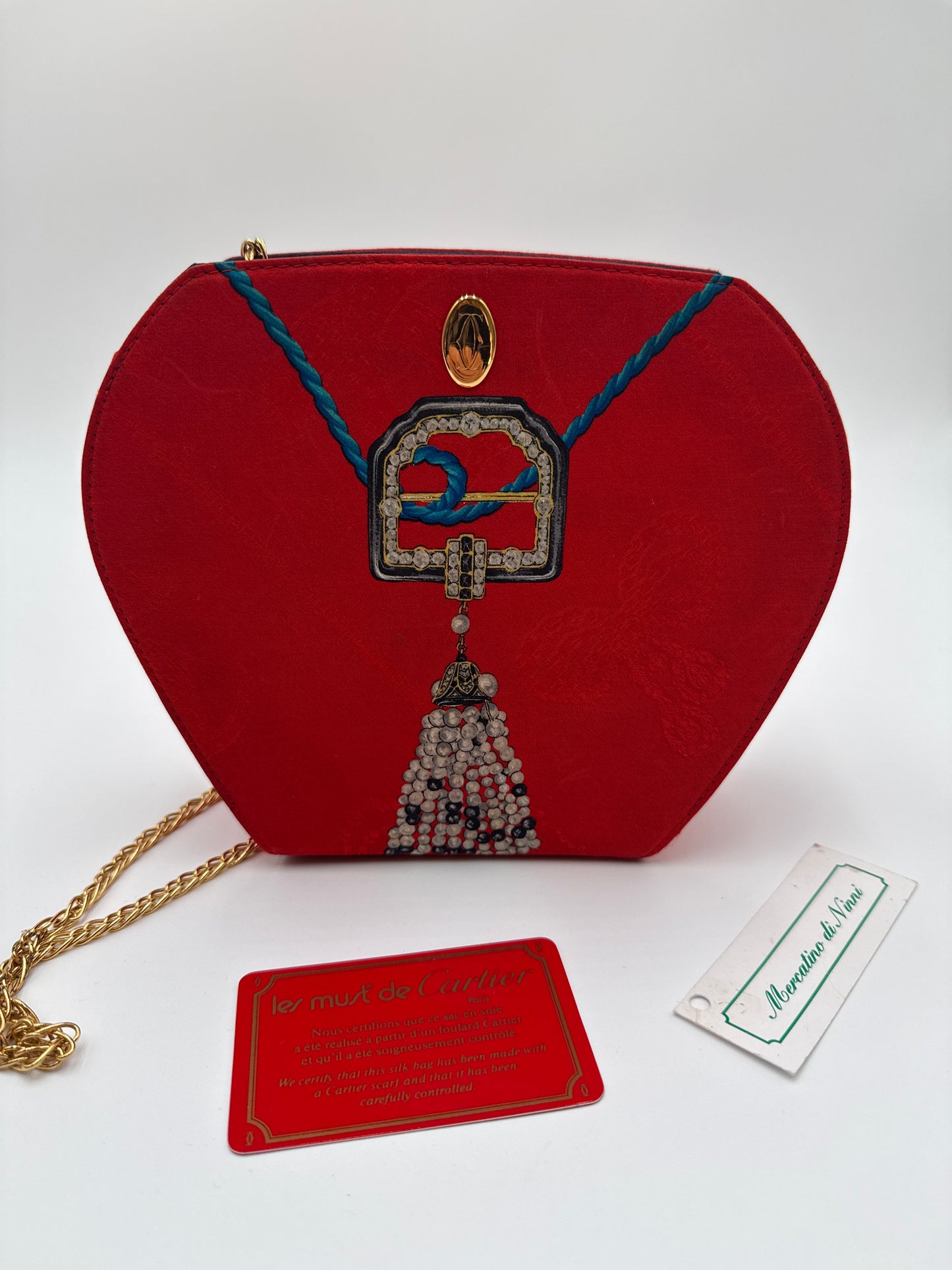 Cartier Borsa Vintage tracolla Seta C Seide con catena oro e decortazioni Gioiello