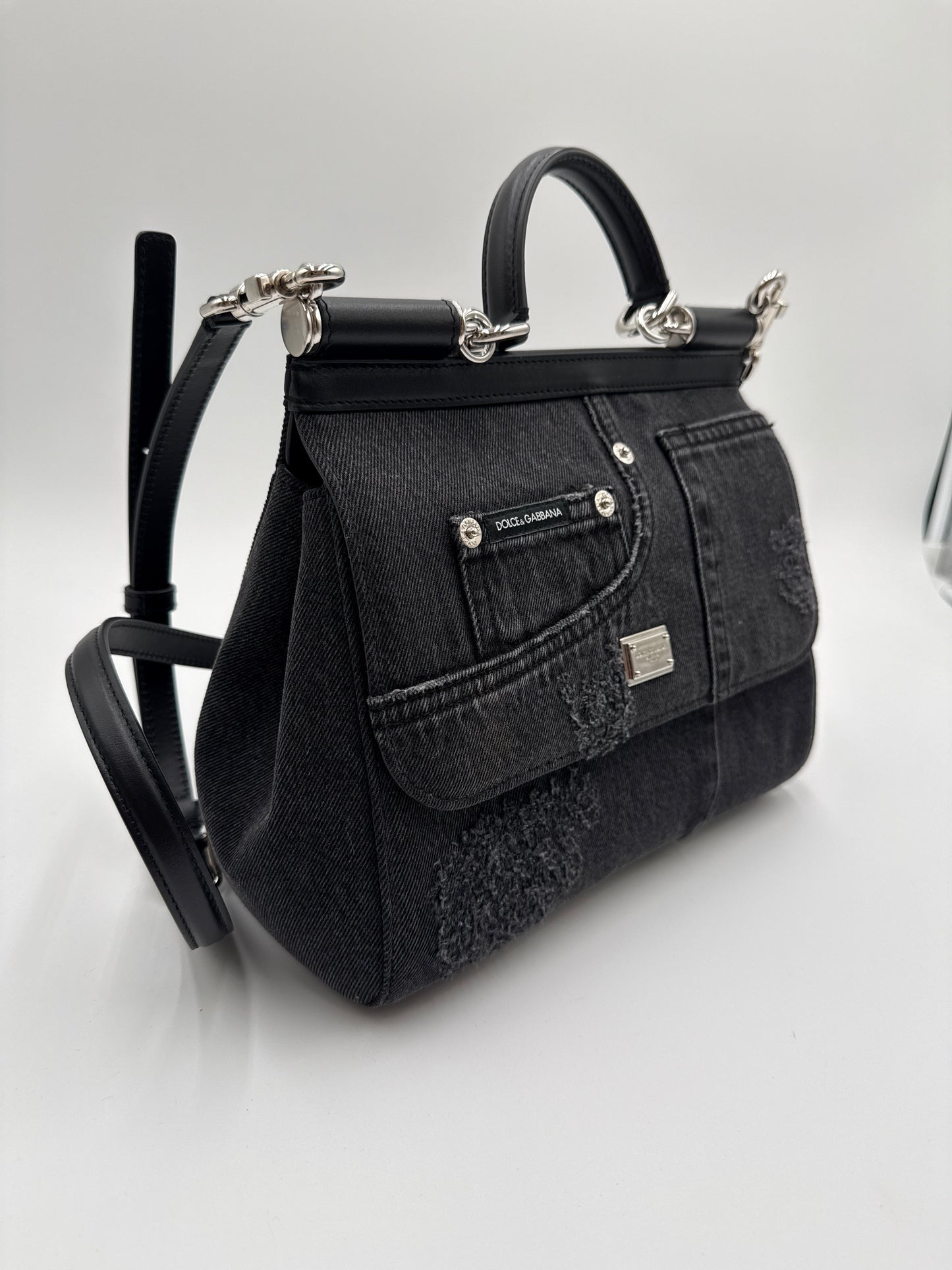 Borsa Sicily denim nero patchwork