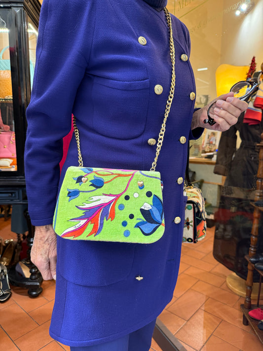 Emilio Pucci Borsa Tracolla Vintage Velluto Verde