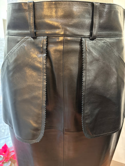 Chanel Gonna  Midi in Pelle di Agnello Nera Vintage.