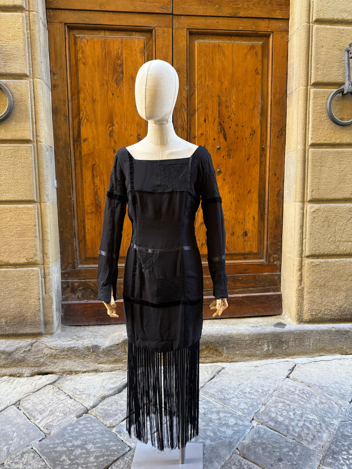 Dolce&gabbana ArchiveAbito Midi Déco Nero con Frange Anni 90’