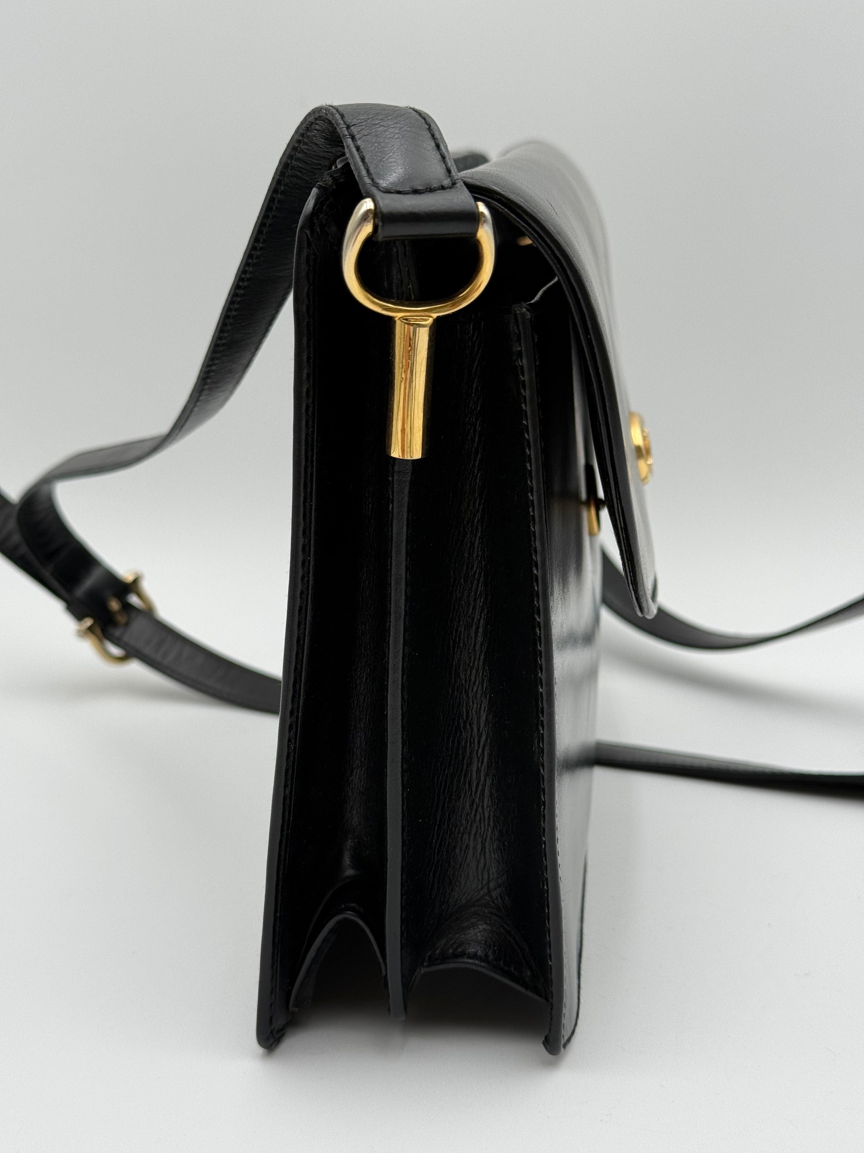 Céline - Borsa a Tracolla Vintage in Pelle Nera con Logo Triomphe