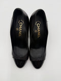 Chanel Black Leather and Patent Leather Cap-Toe Pumps