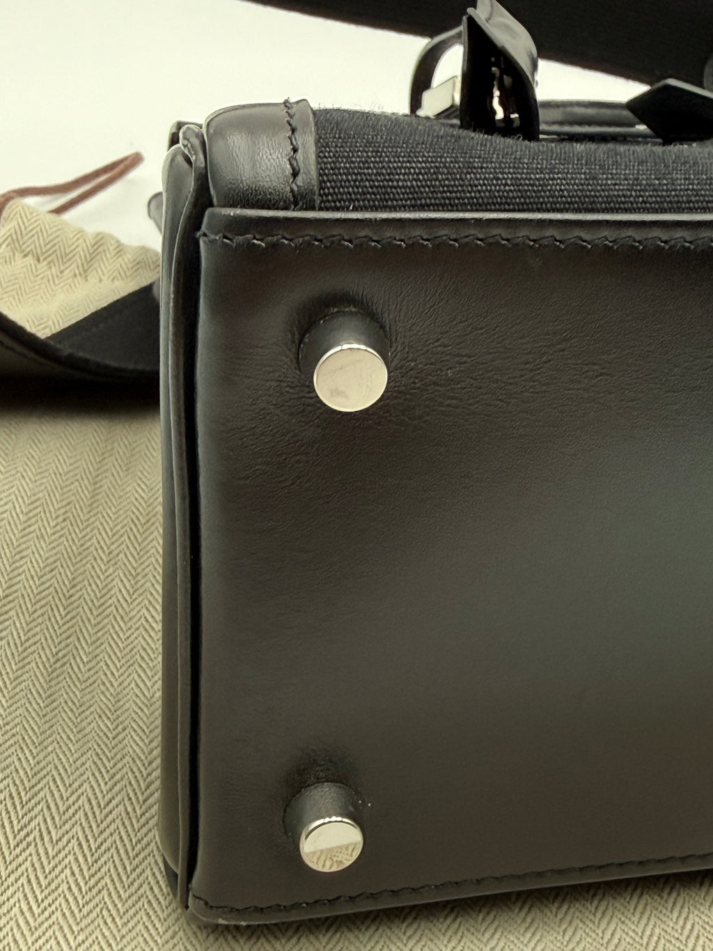 Borsa Hermès kelly Lakis 32 Vintage in Pelle Box e Tela Toile Nera