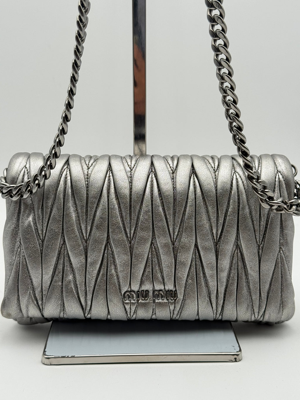 Borsa tracolla Matelassè in Pelle Argento