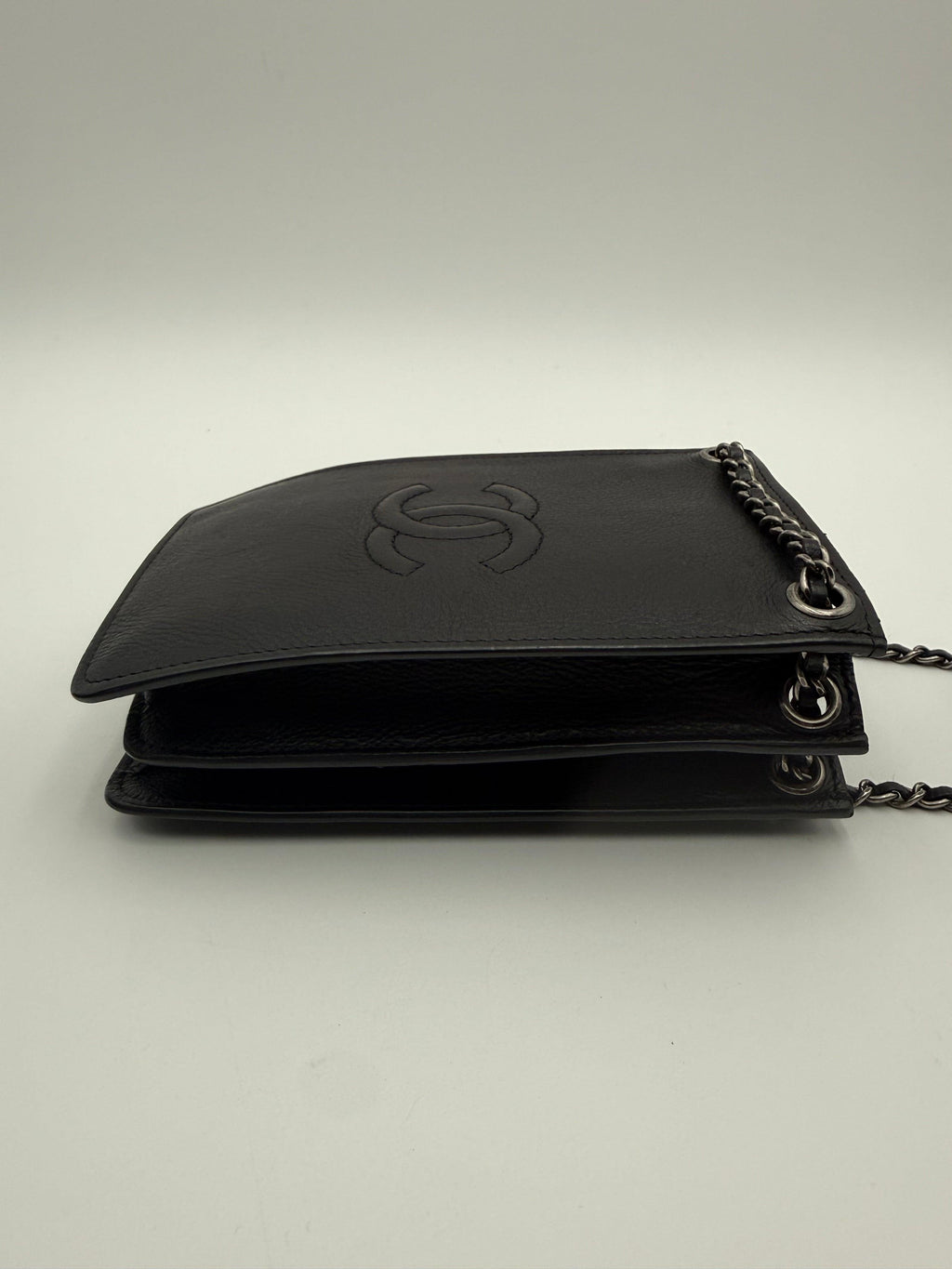 Chanel vintage black leather phone holder