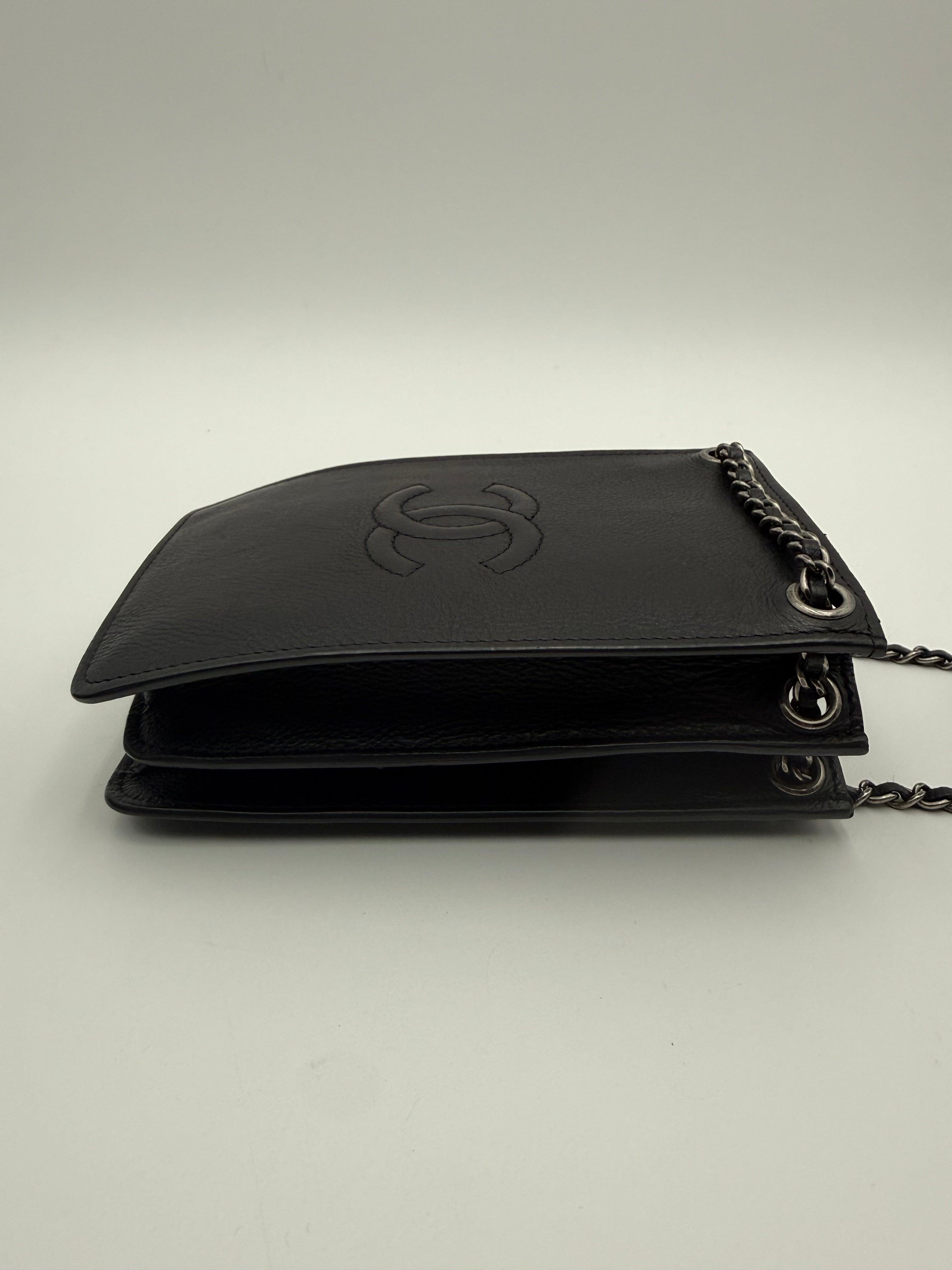 Chanel vintage black leather phone holder