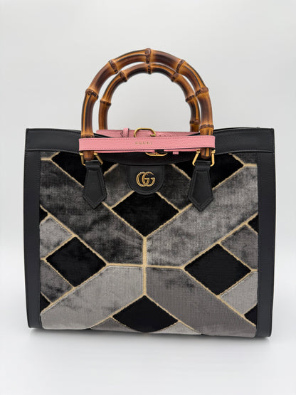 Gucci Diana in Velluto  a Rombi Nero e Grigio