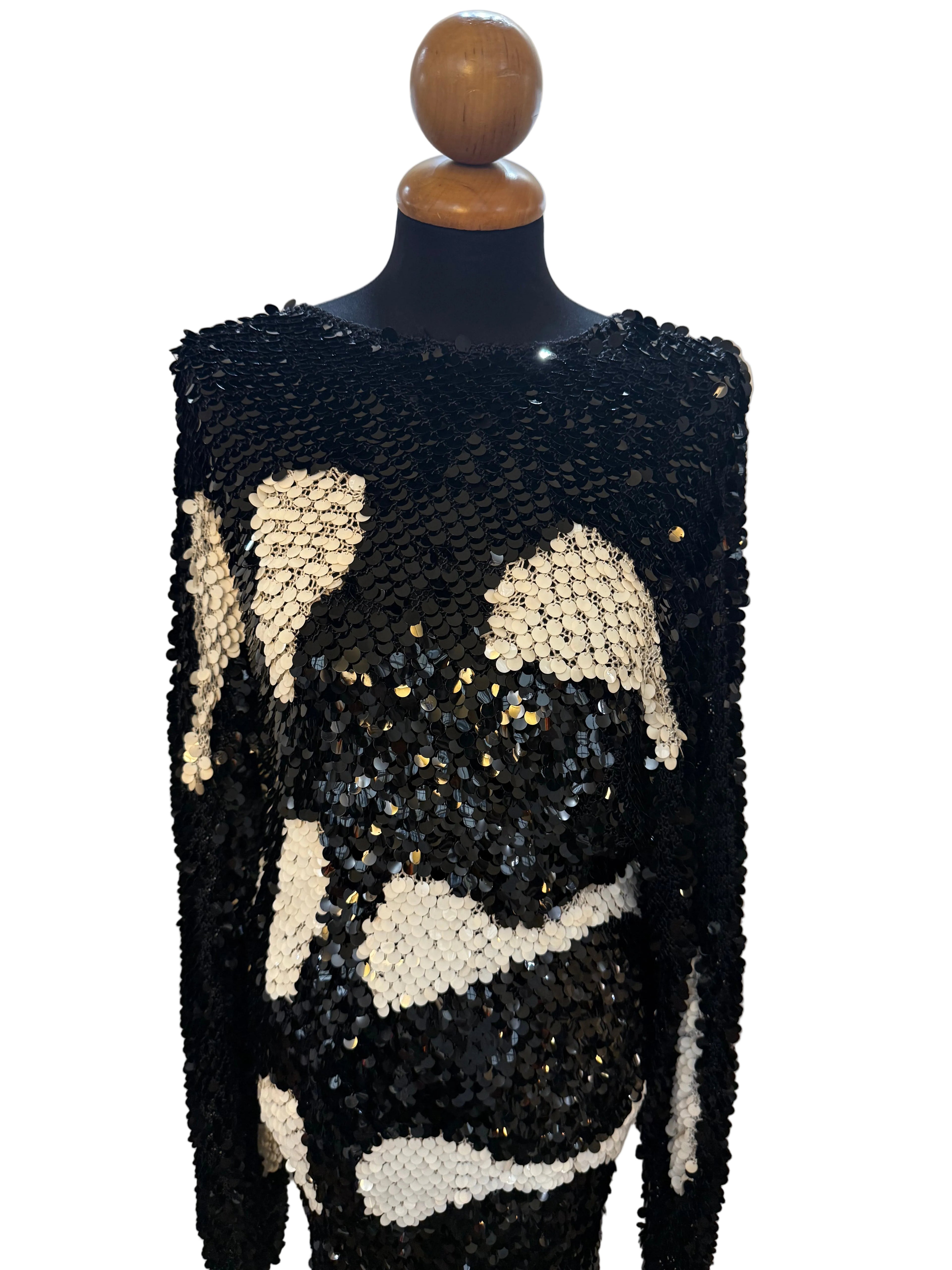 Enrico Coveri Abito Paillettes Nero e Bianco