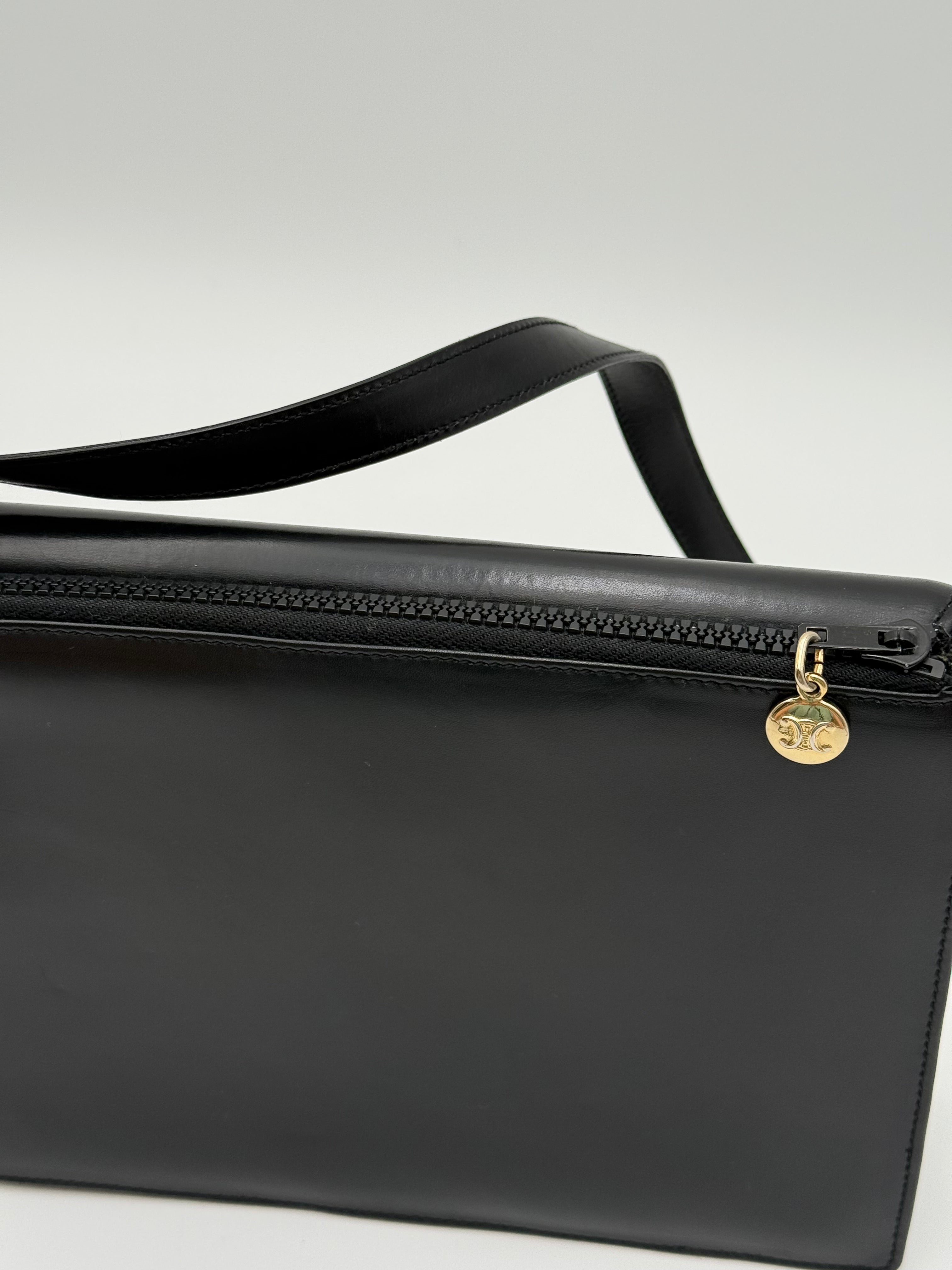 Céline - Borsa a Tracolla Vintage in Pelle Nera con Logo Triomphe