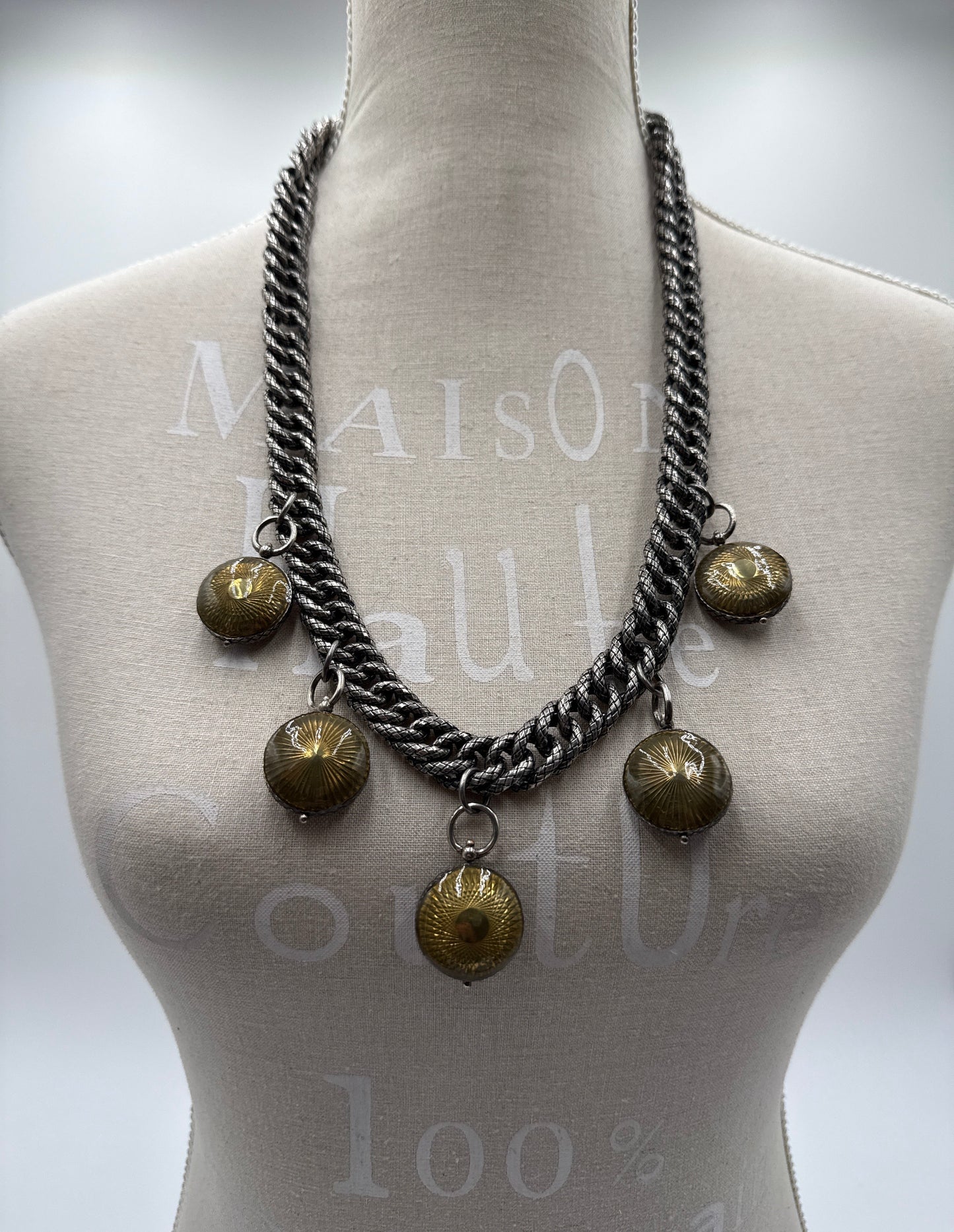 Bottega Veneta Collana intrecciato in Argento Ossidato con Medaglioni