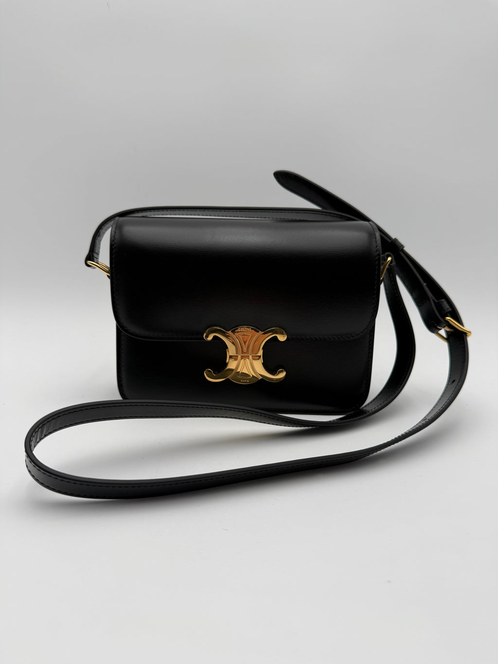 Celine Triomphe Teen Nera in Pelle di Vitello lucida