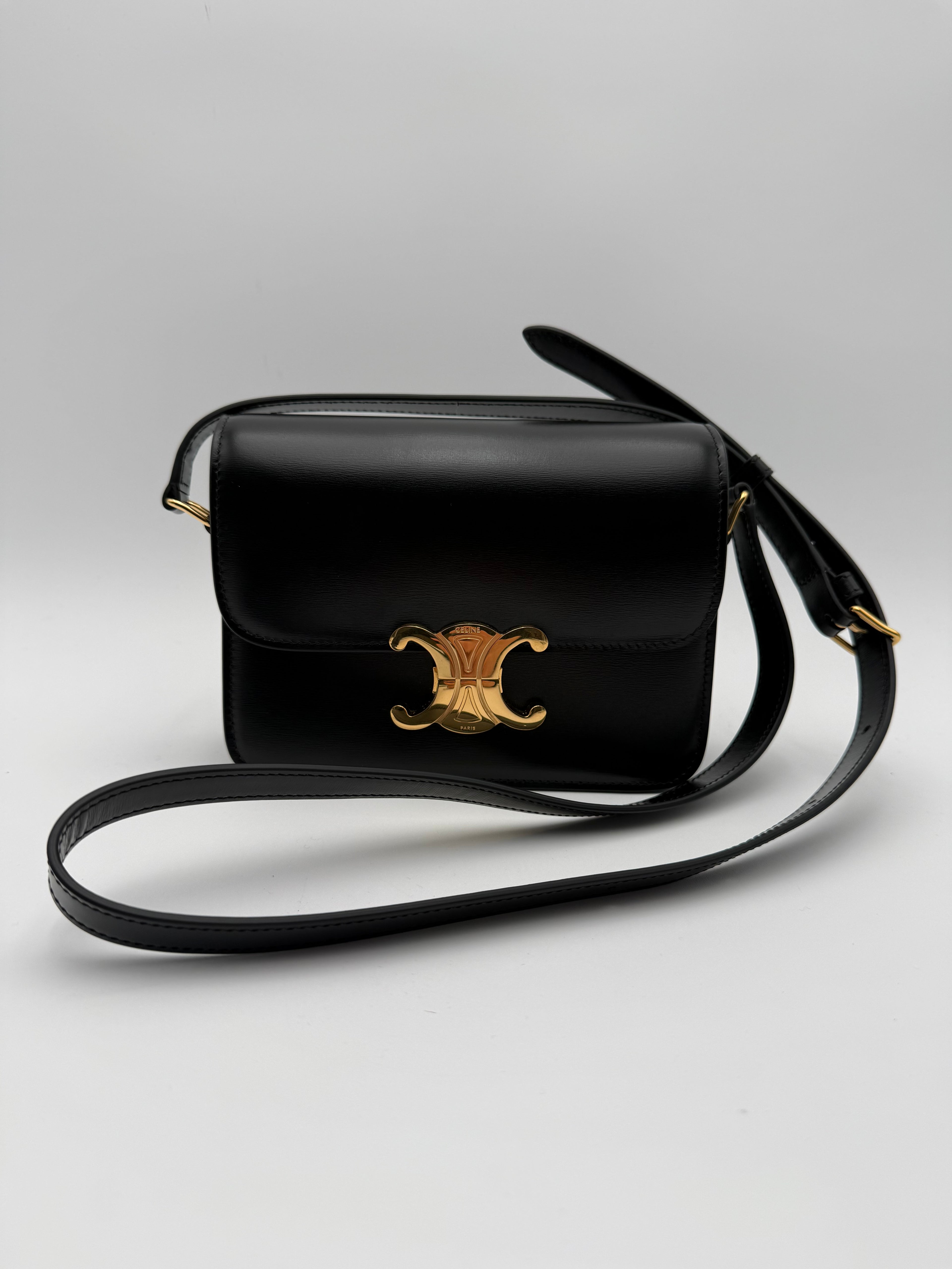 Celine Triomphe Teen Nera in Pelle di Vitello lucida