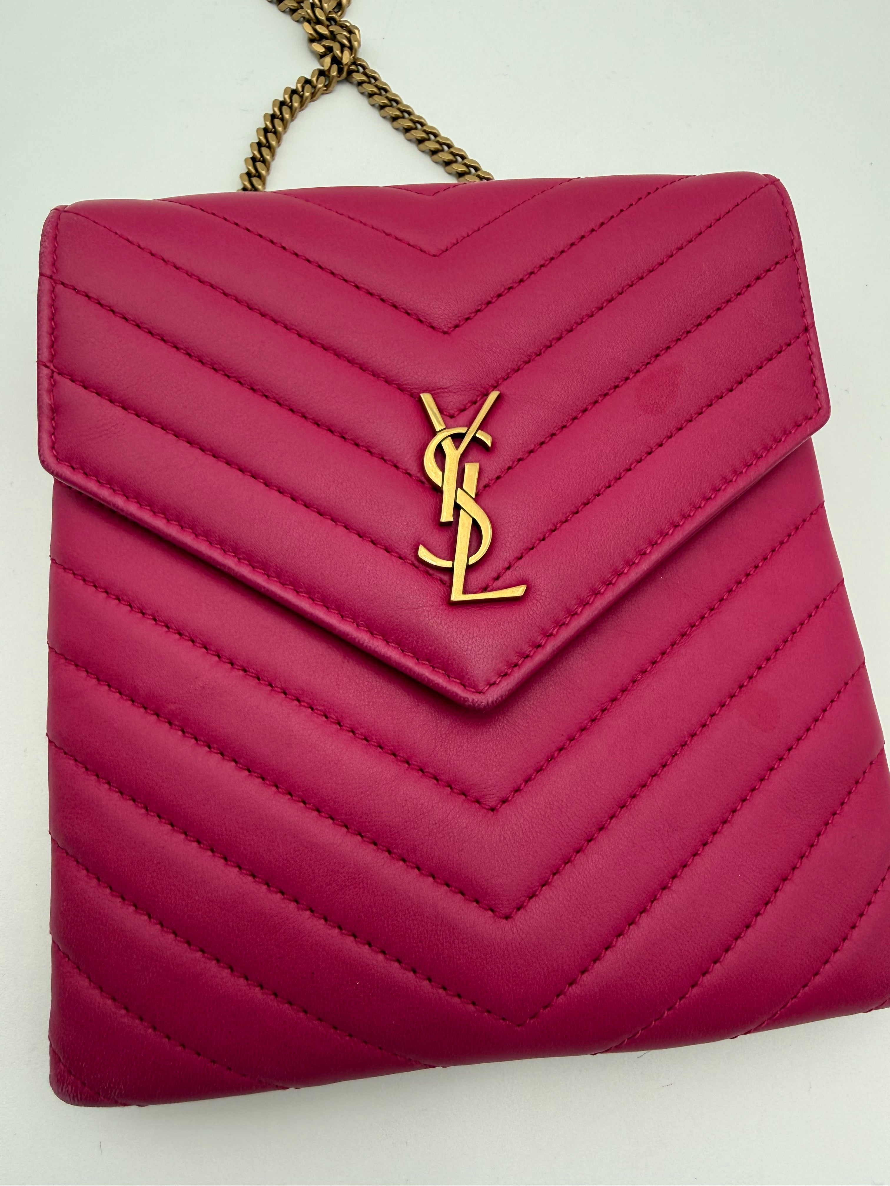 Borsa a Tracolla Saint Laurent Monogram Matelassé in Pelle Fucsia