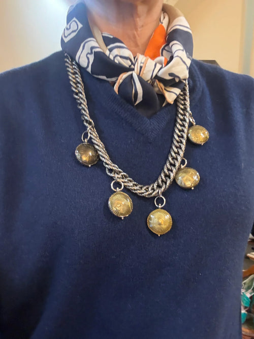 Bottega Veneta Collana in Argento Ossidato Intrecciato con Medaglioni - Mercatino di Ninni