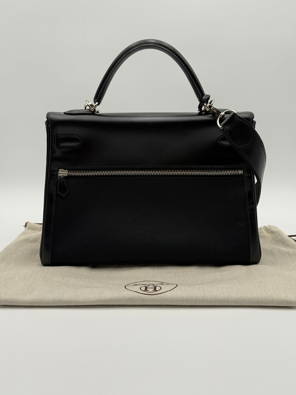 Borsa Hermès kelly Lakis 32 Vintage in Pelle Box e Tela Toile Nera