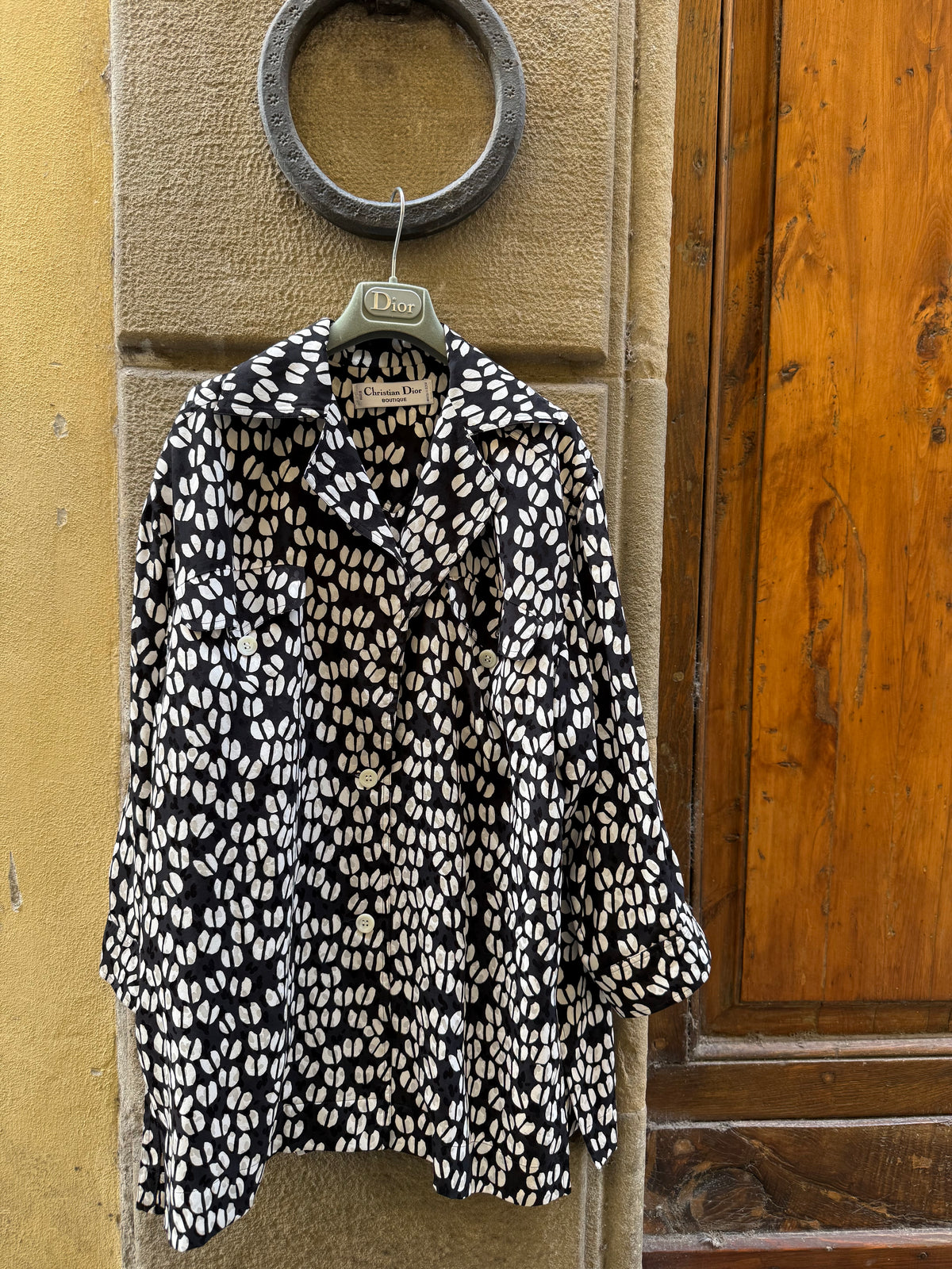Camicia Vintage Christian Dior Boutique in Seta a Stampa Geometrica Bicolore