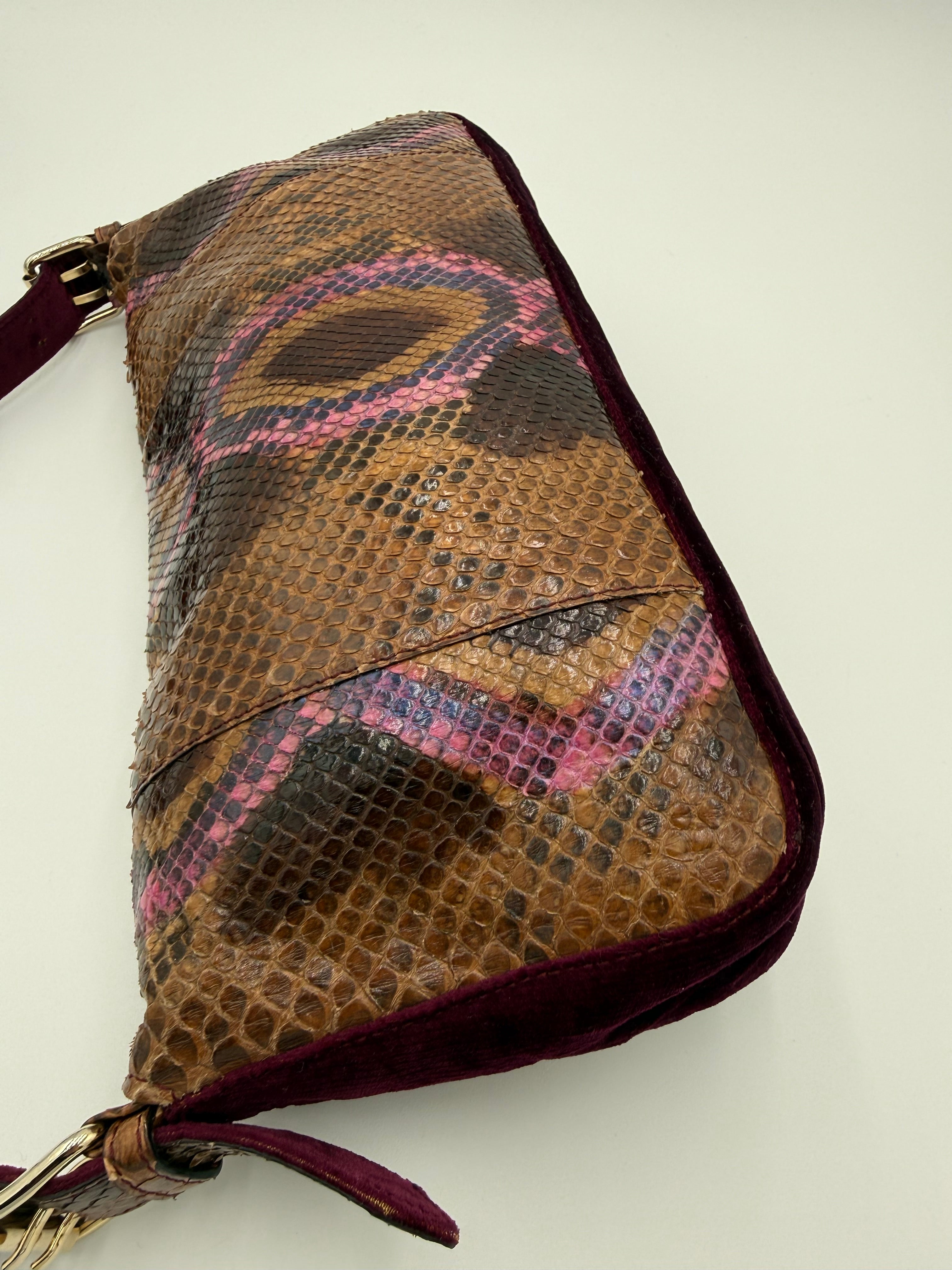 Emanuel Ungaro Borsa Baguette Pitone e Velluto Bordeaux