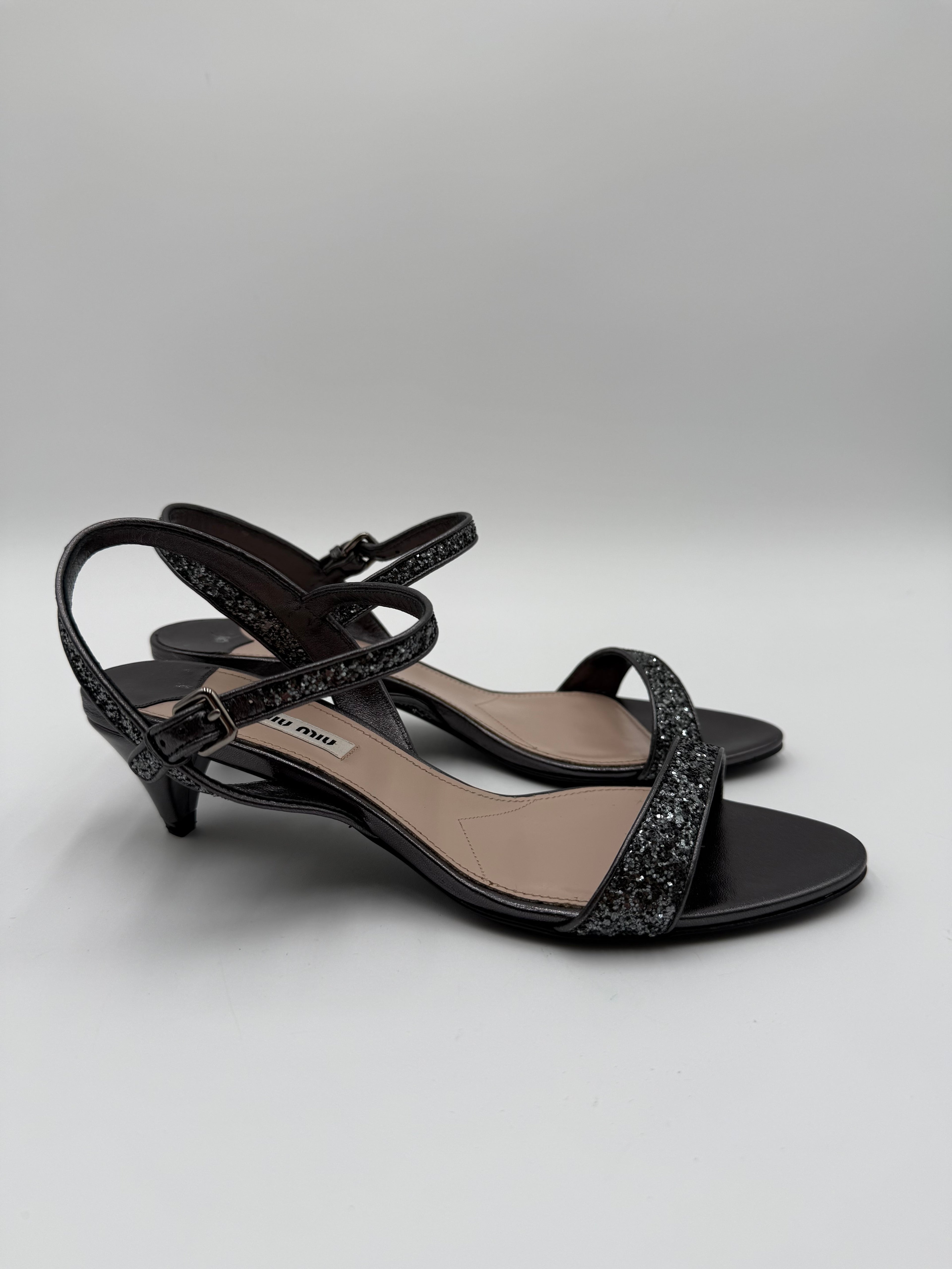 Sandali in Pelle Metallizzata e Glitter