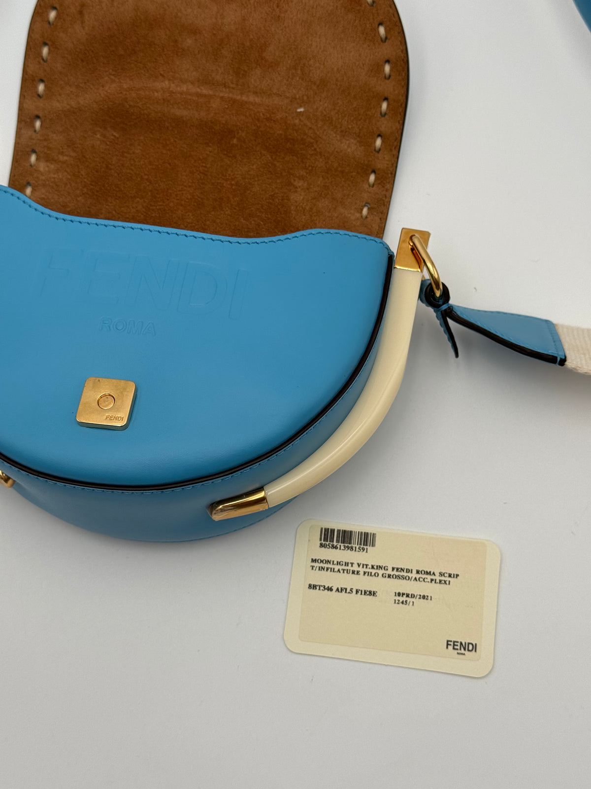 Borsa Fendi Moonlight blu Avio in Pelle di Vitello con inserti di Avorio