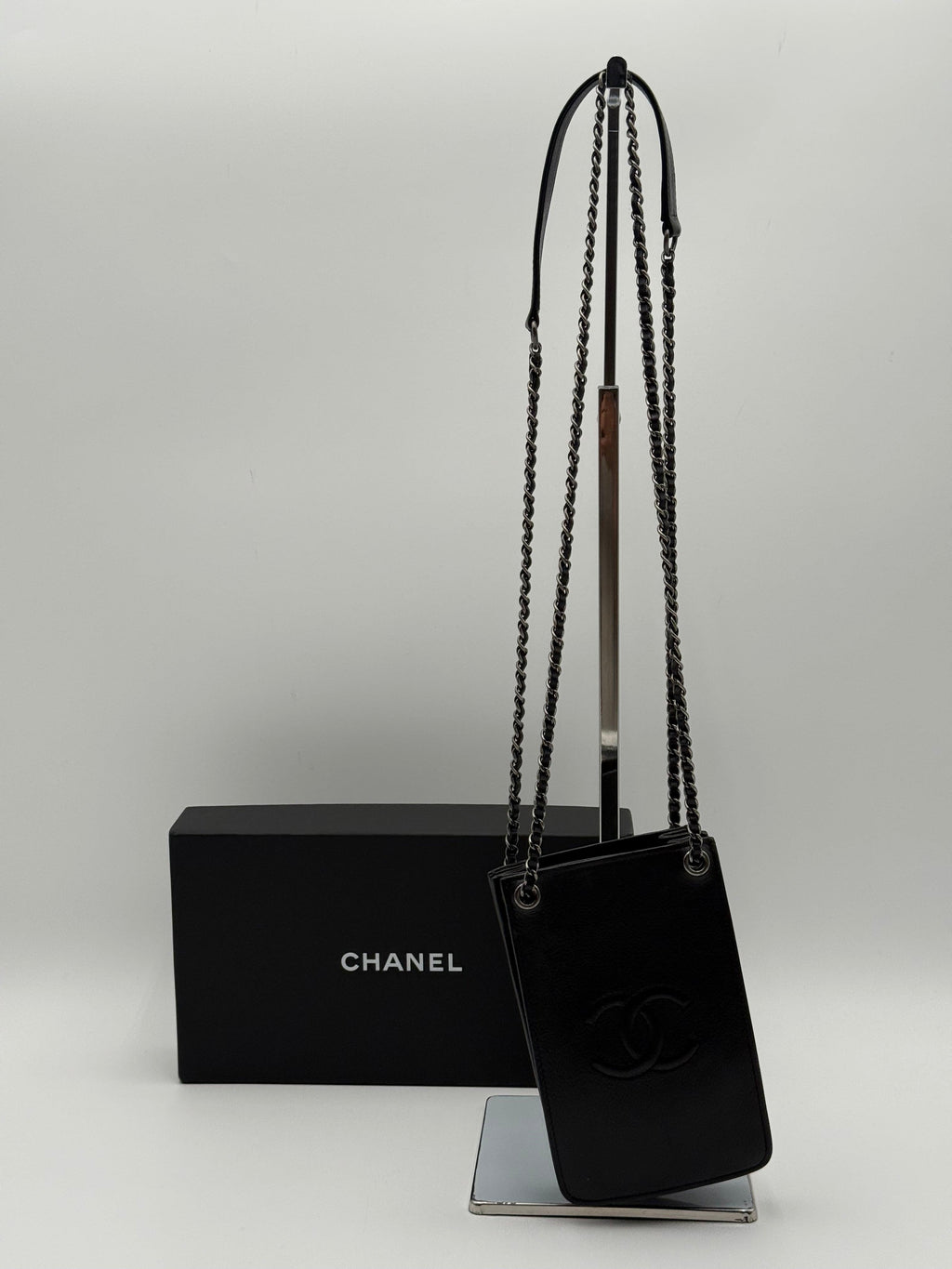Chanel vintage black leather phone holder