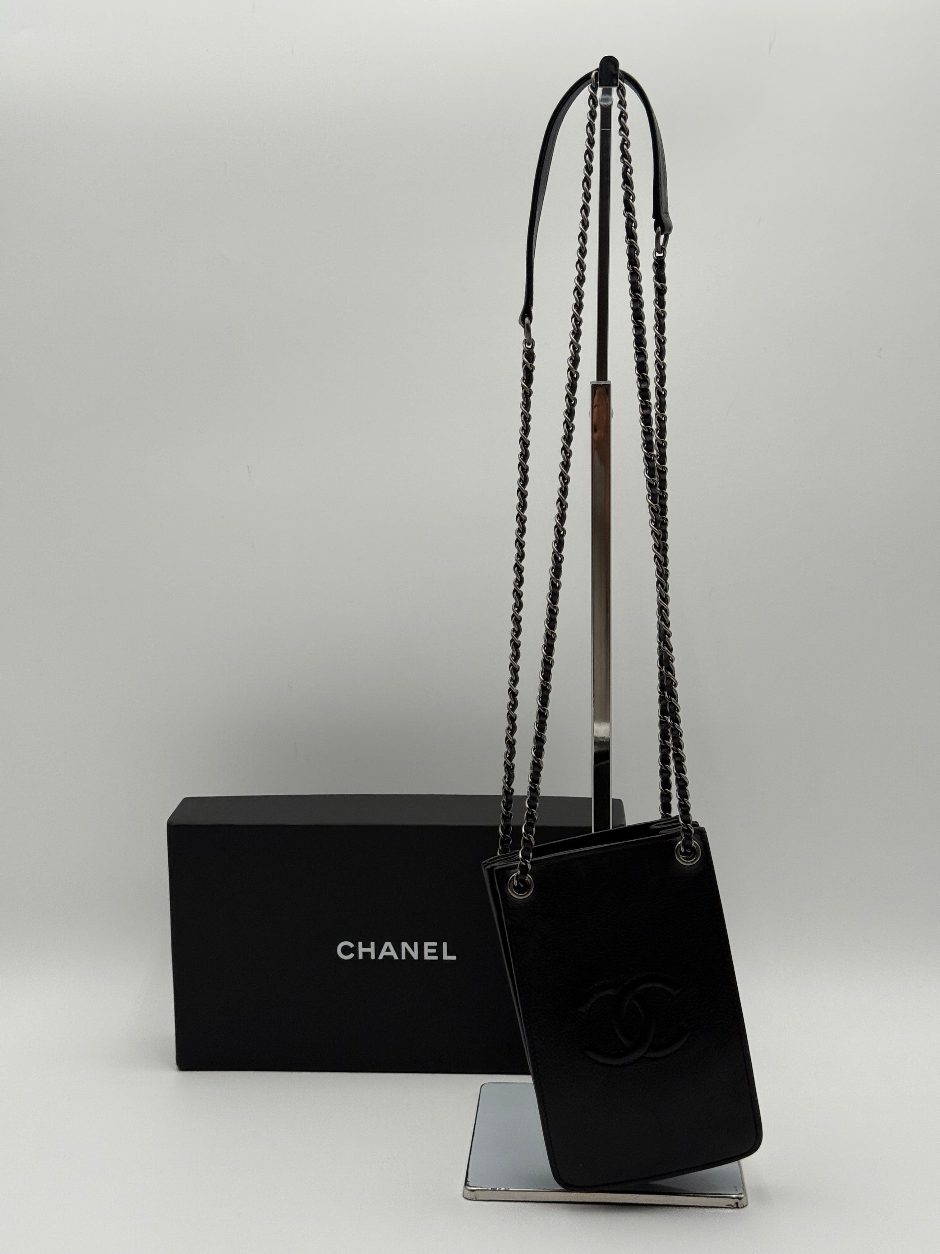 Chanel vintage black leather phone holder