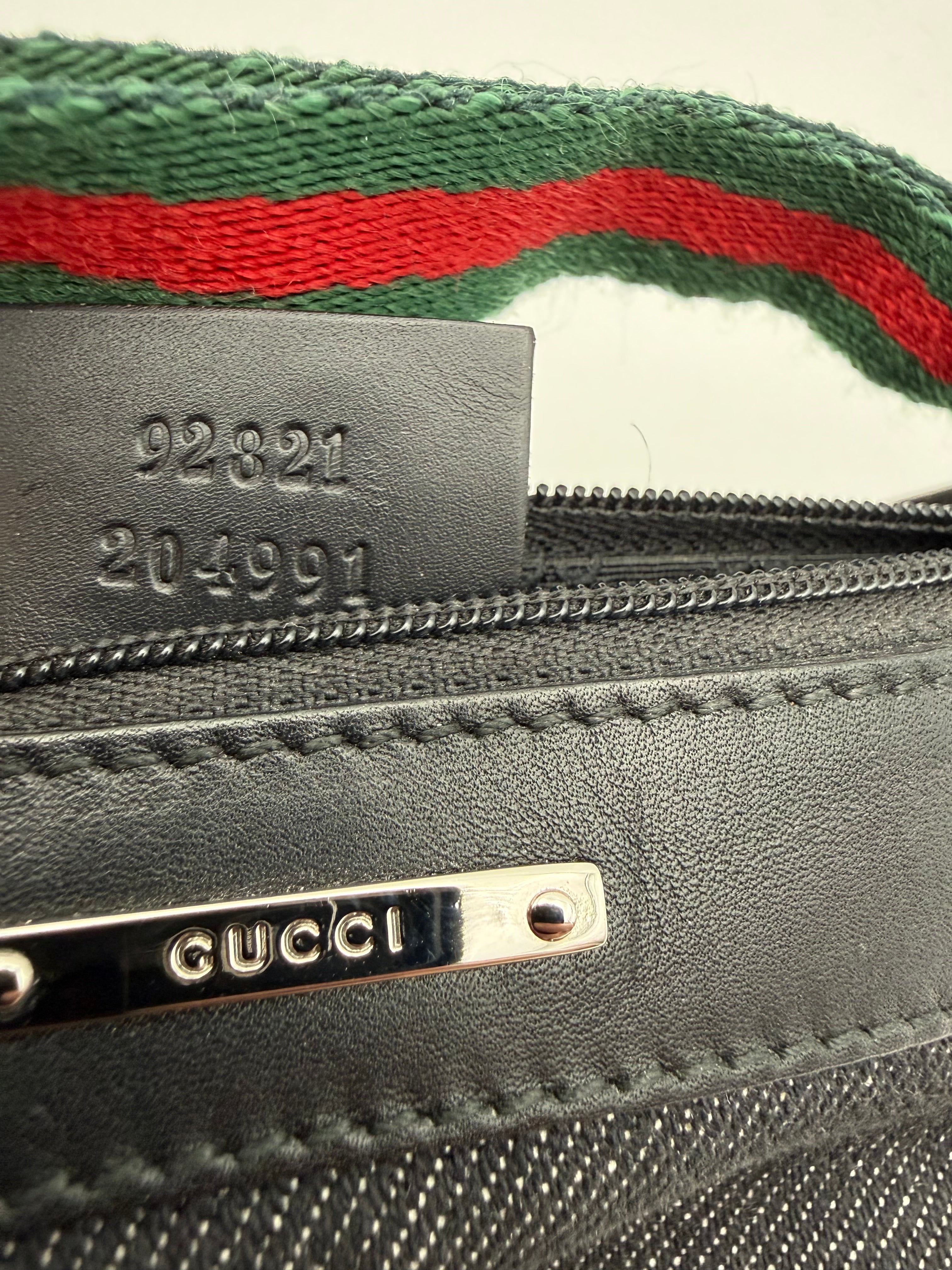 Gucci Borsa  a spalla  GG in Denim Nera e tracolla Web