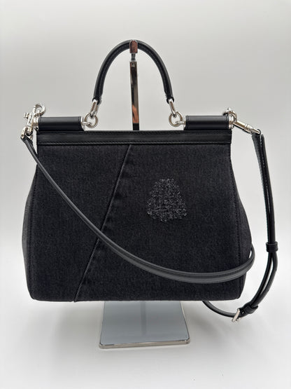 Borsa Sicily denim nero patchwork