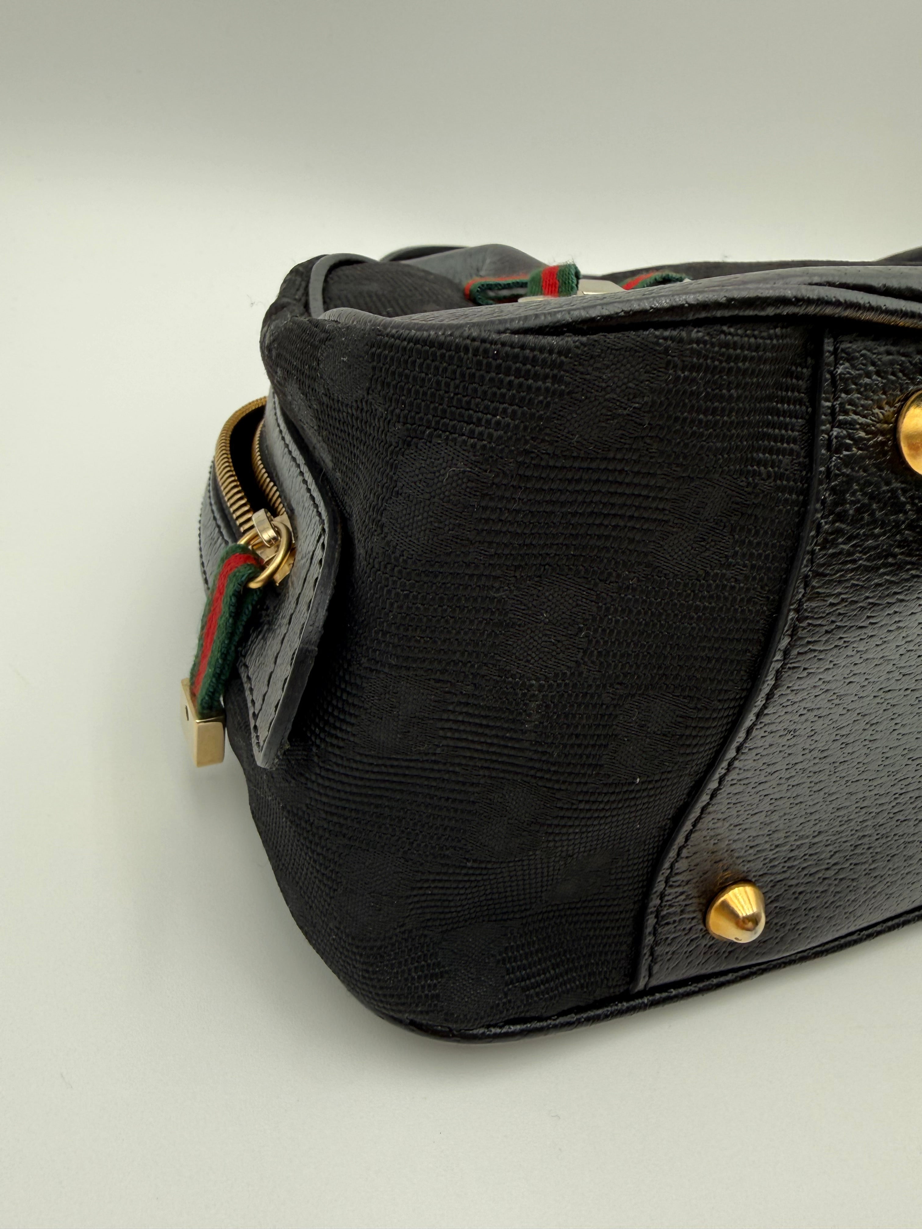 Gucci Princy Boston in tela GG Monogramma nera con finiture in Pelle