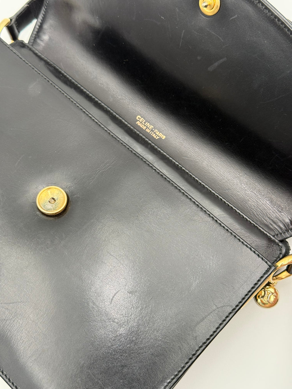 Céline - Borsa a Tracolla Vintage in Pelle Nera con Logo Triomphe