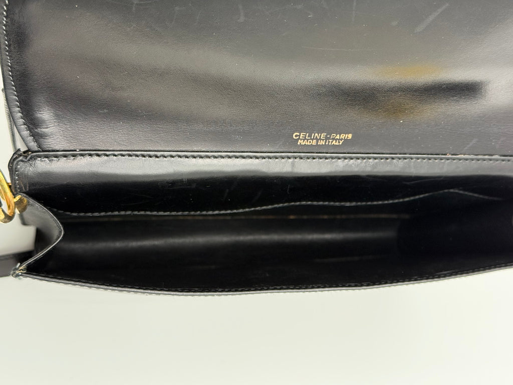 Céline - Borsa a Tracolla Vintage in Pelle Nera con Logo Triomphe