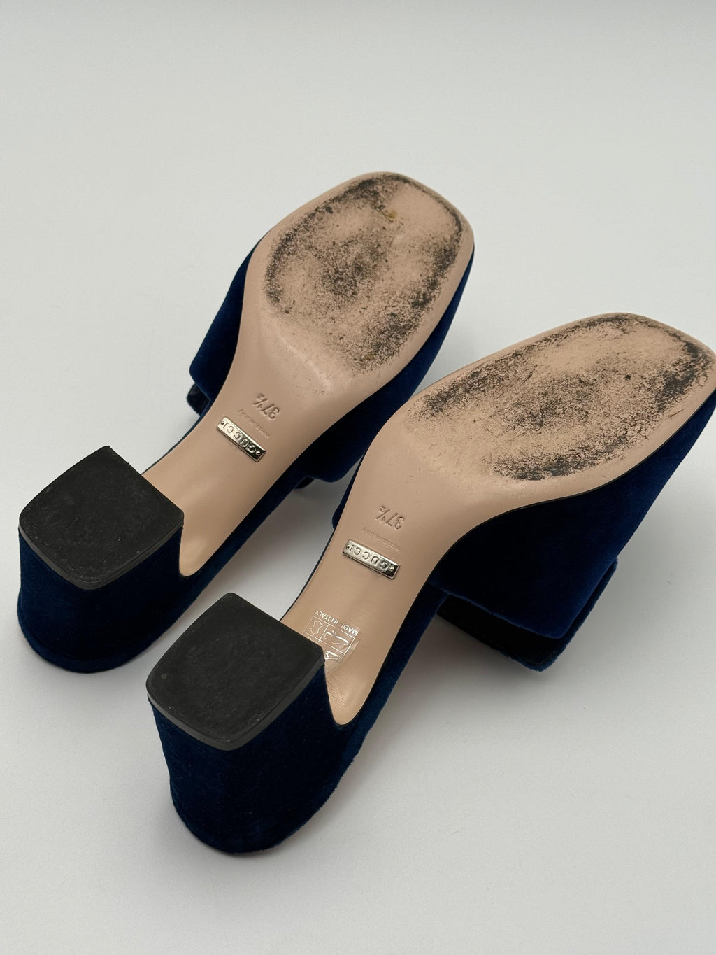 Gucci Madelyn Blue Velvet Mules with Crystal G Buckle