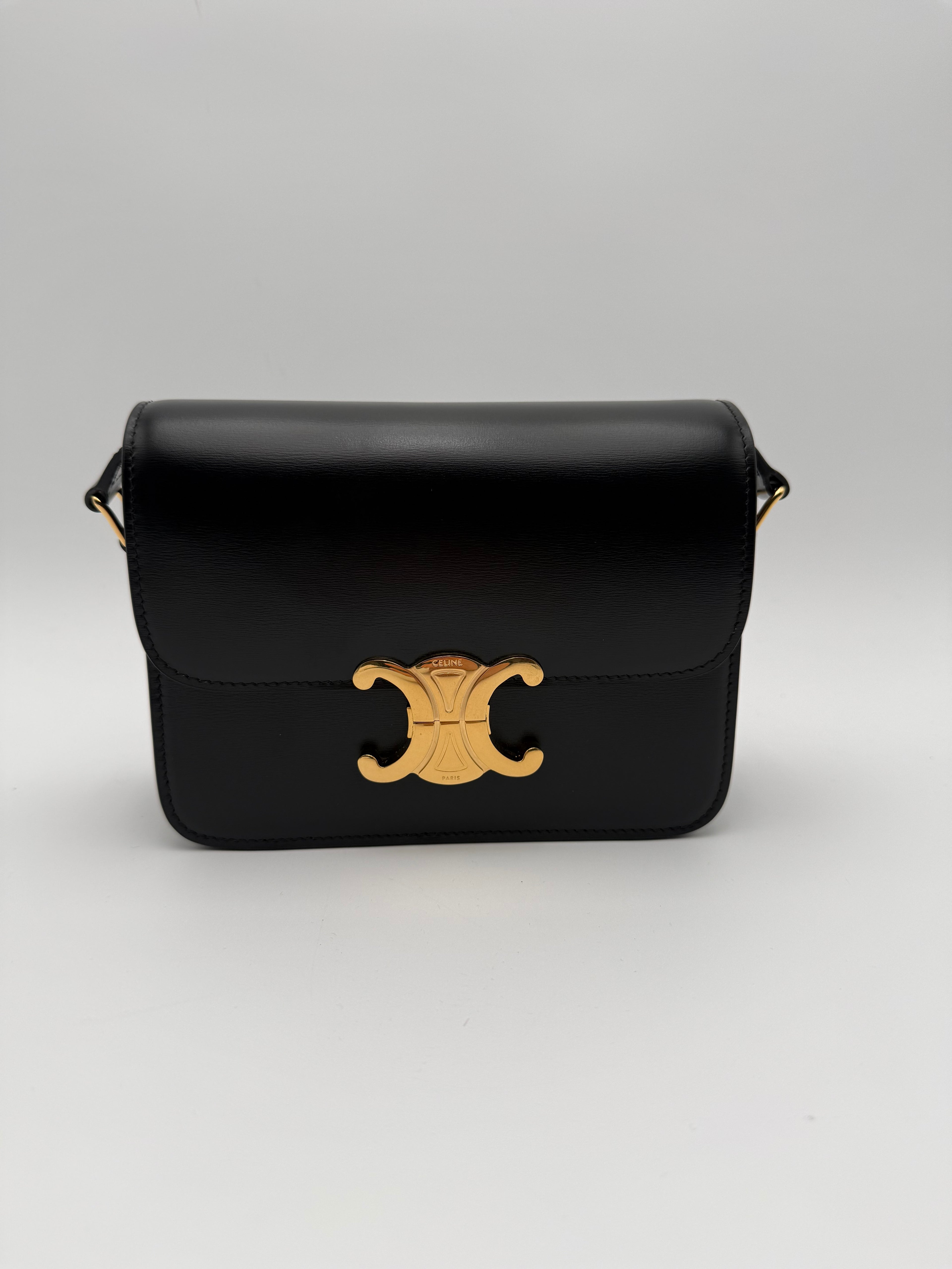 Celine Triomphe Teen Nera in Pelle di Vitello lucida