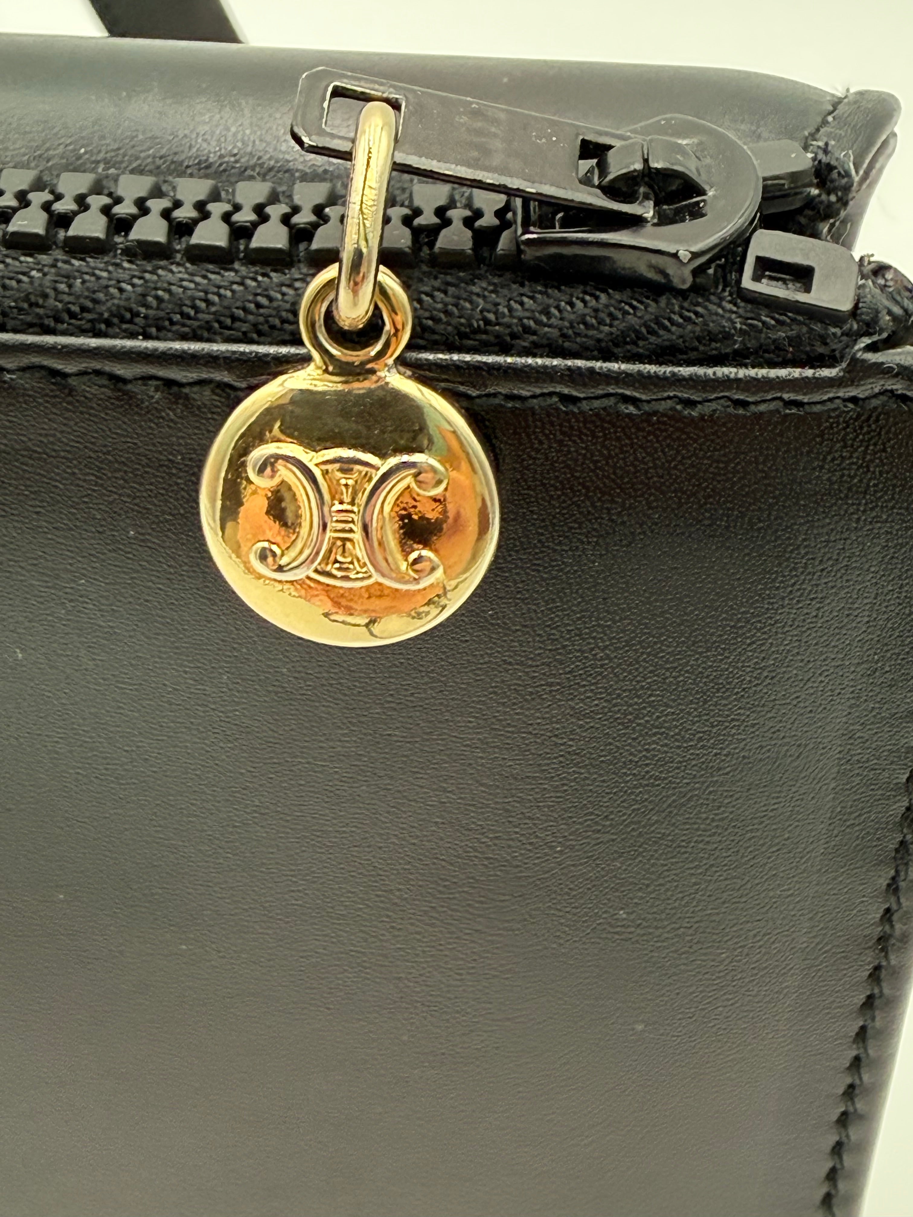 Céline - Borsa a Tracolla Vintage in Pelle Nera con Logo Triomphe