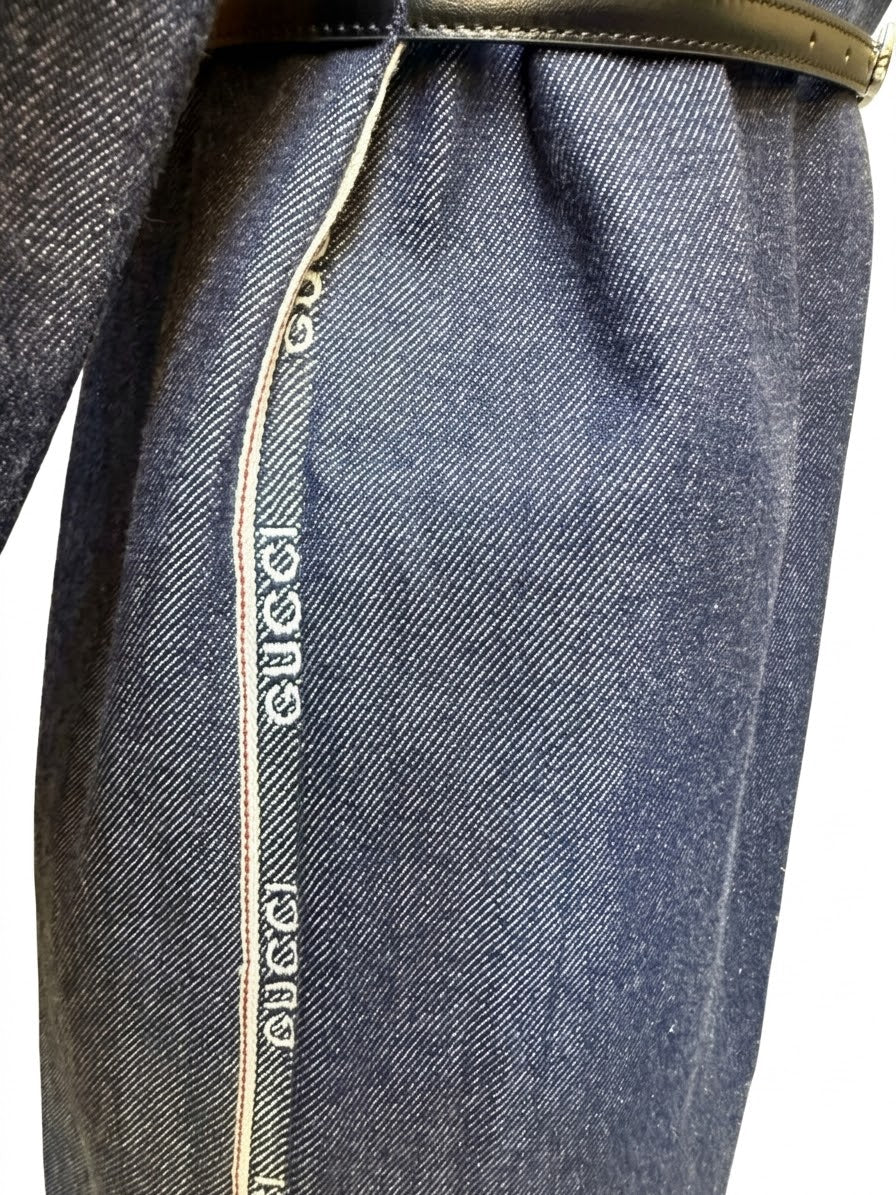 Gucci Abito Chemisier in  Denim Scuro con Cintura e Banda Logo