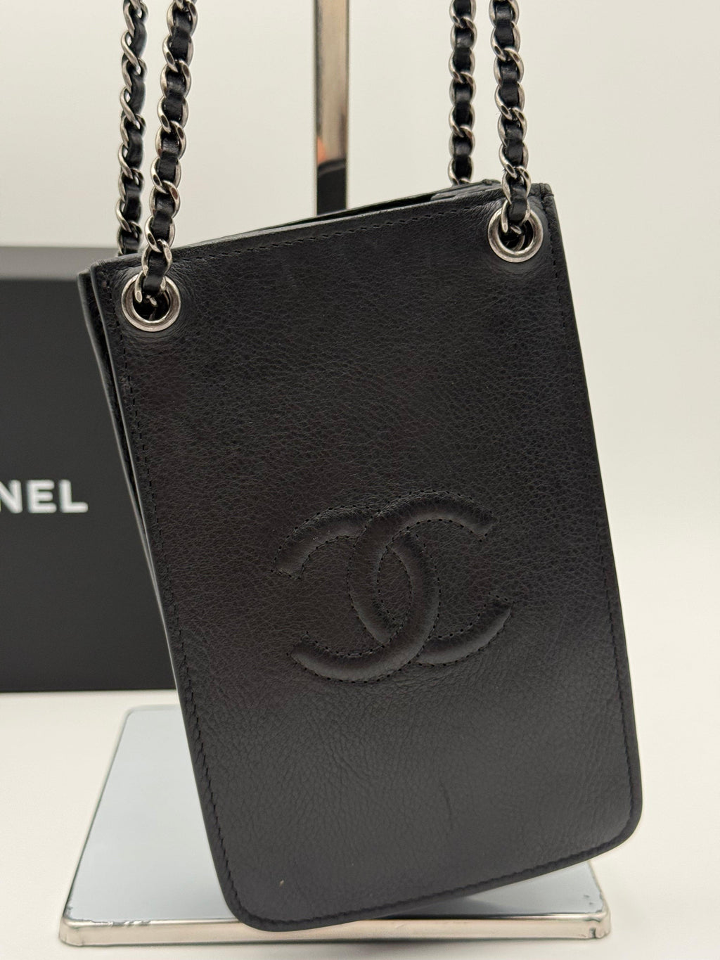 Chanel vintage black leather phone holder