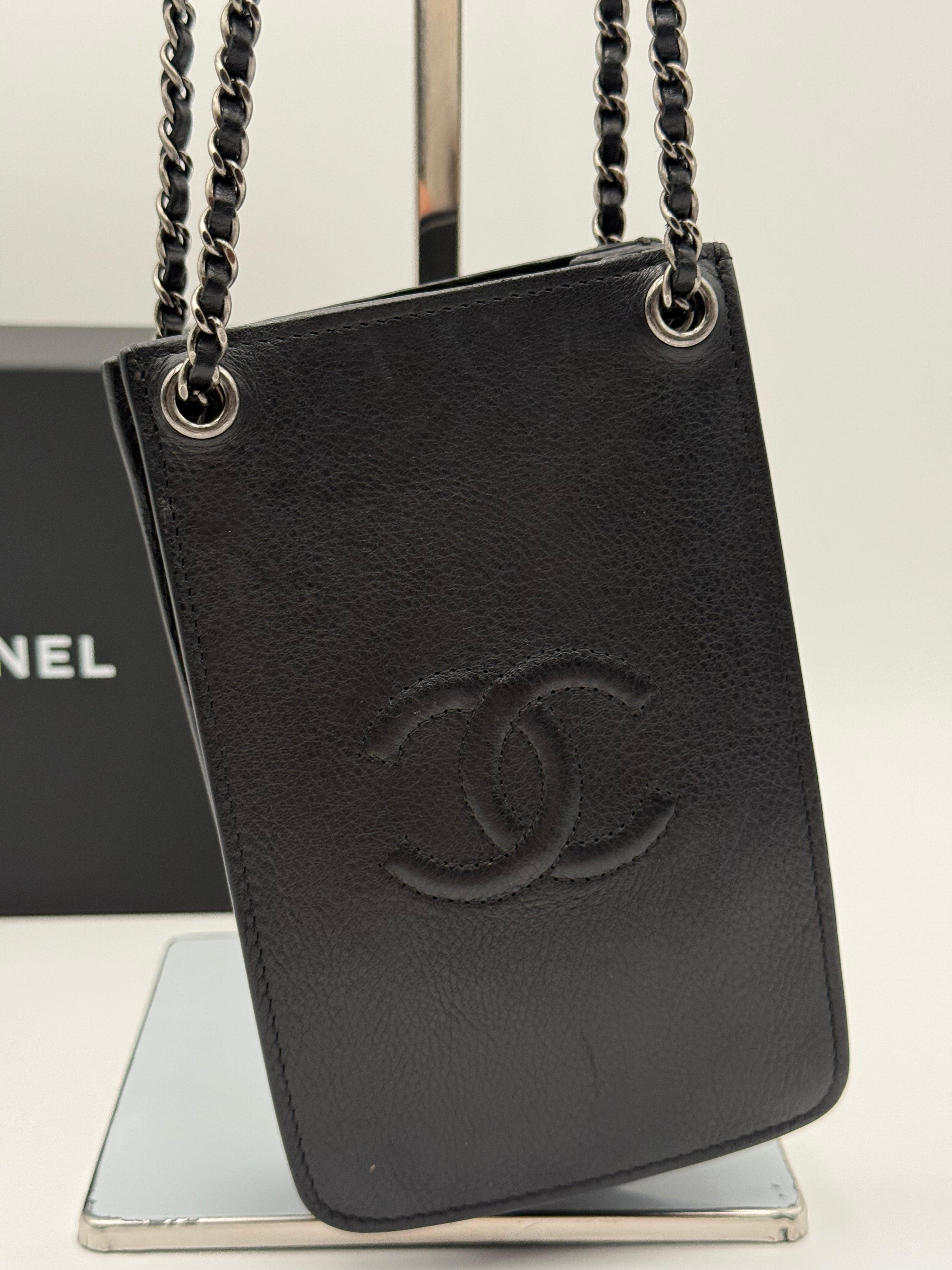 Chanel vintage black leather phone holder