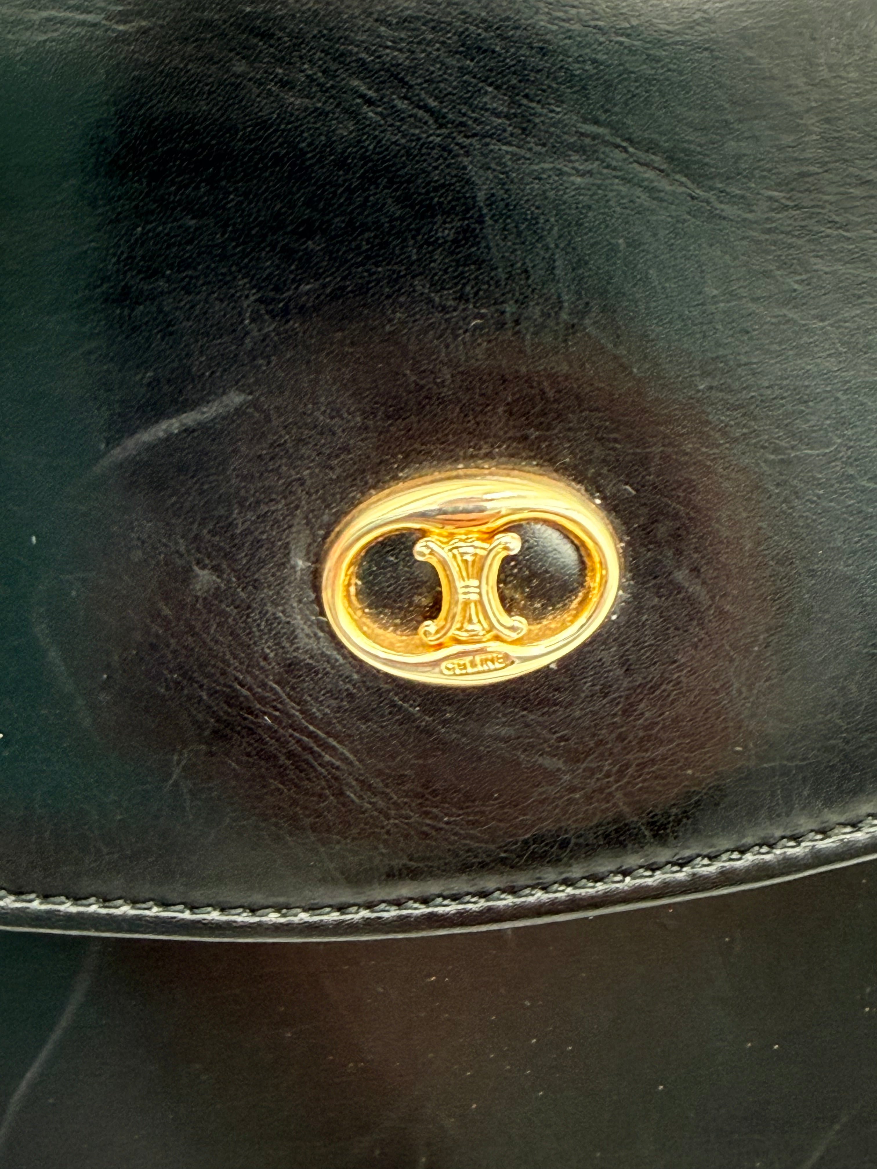 Céline - Borsa a Tracolla Vintage in Pelle Nera con Logo Triomphe