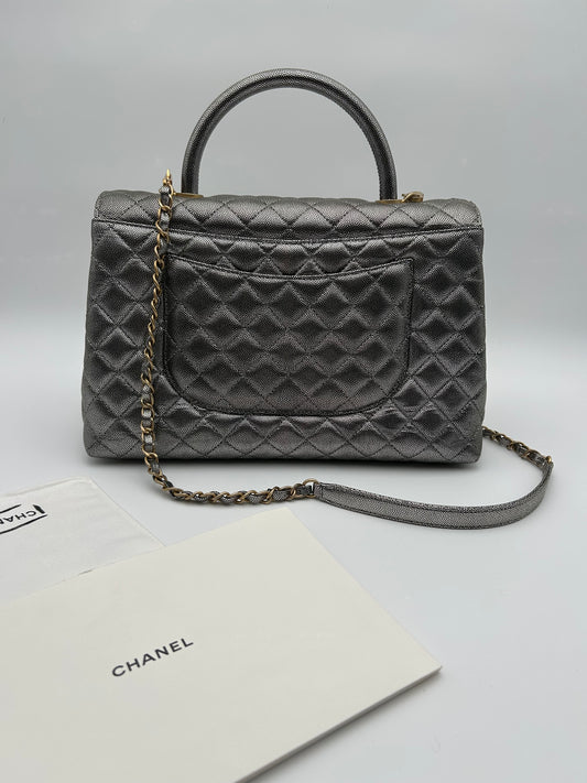 Chanel Borsa Coco Handle in Pelle Argento