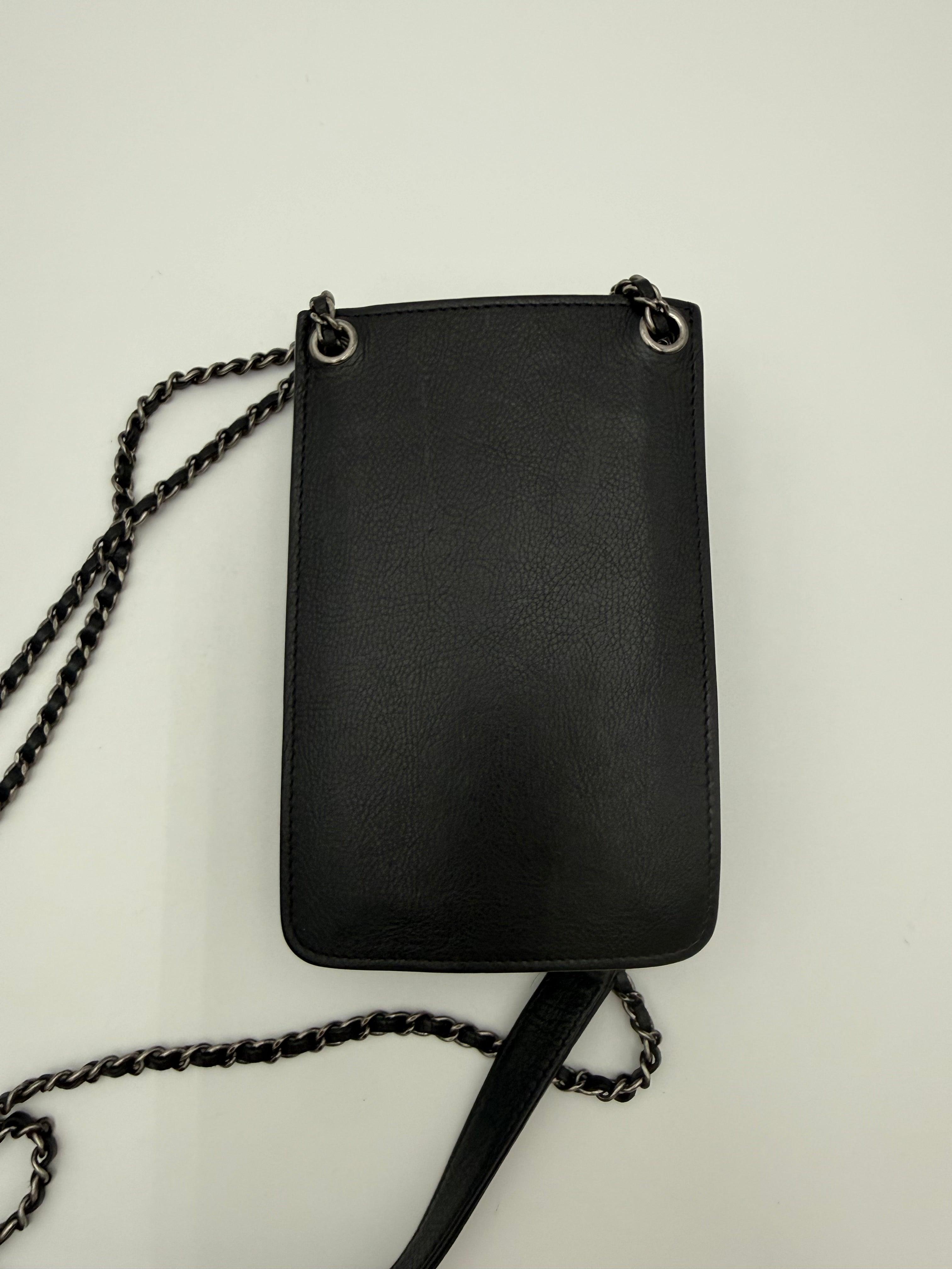 Chanel vintage black leather phone holder