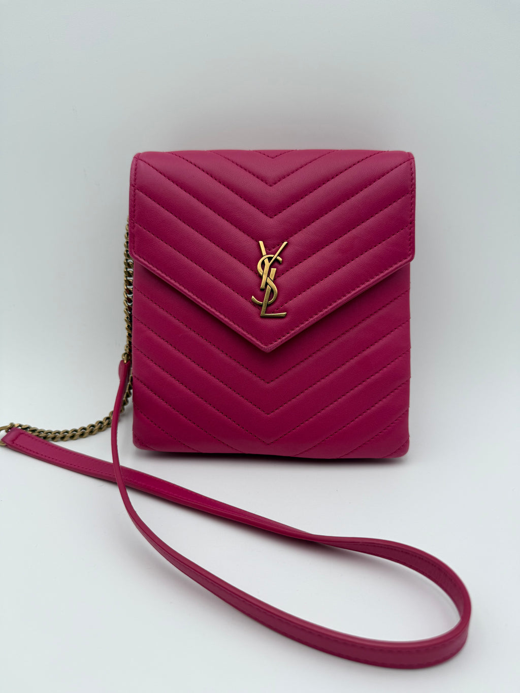 Borsa a Tracolla Saint Laurent Monogram Matelassé in Pelle Fucsia