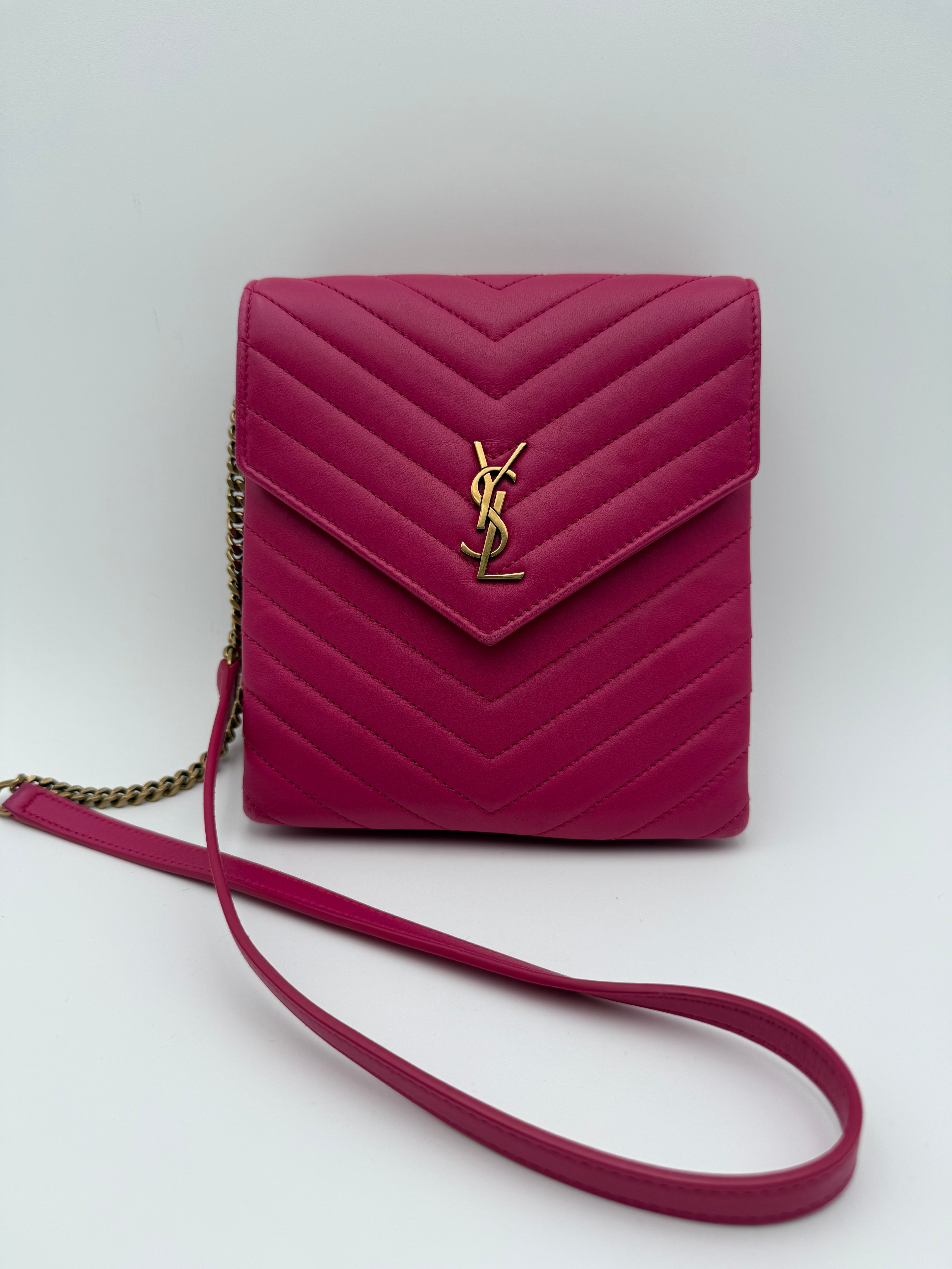Borsa a Tracolla Saint Laurent Monogram Matelassé in Pelle Fucsia